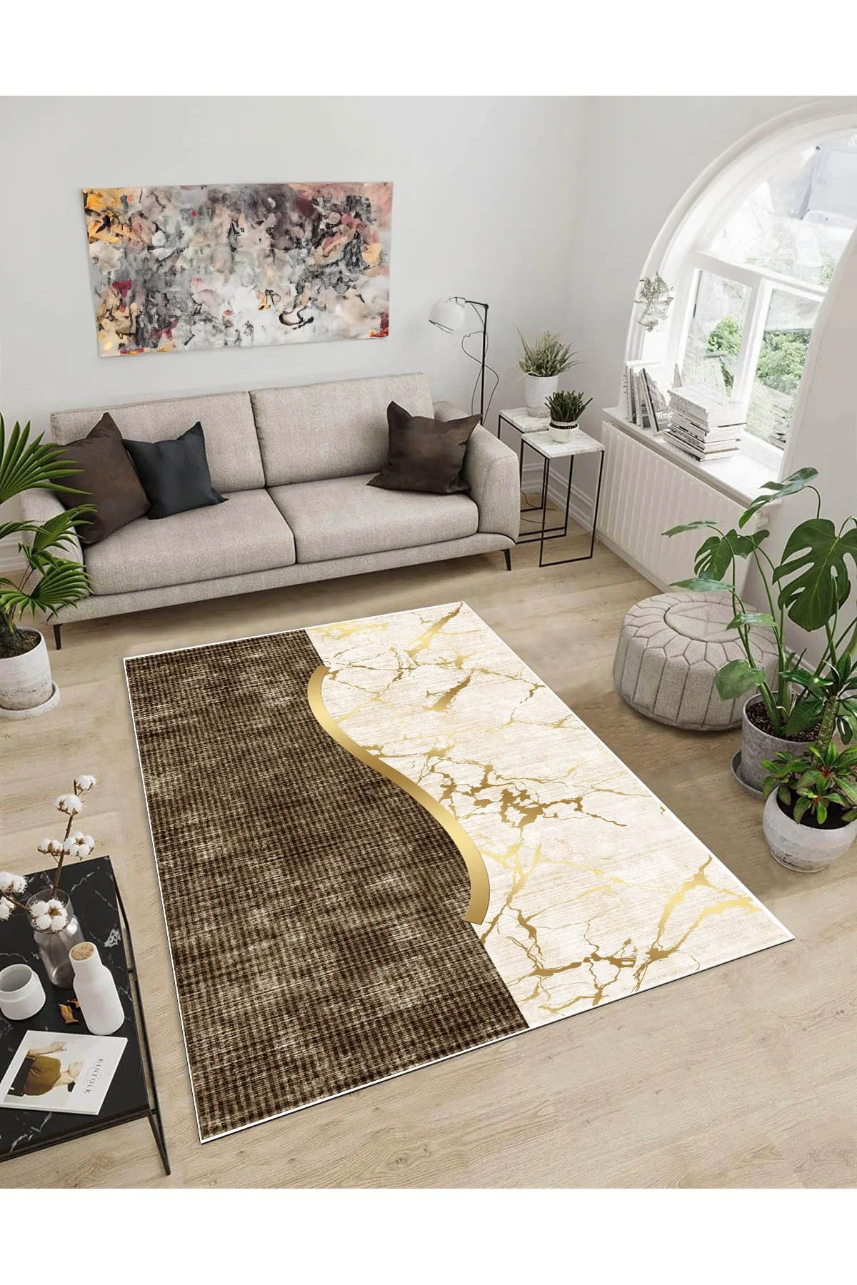 Shine M(58) Kahverengi Saçaksız Kaymaz Tabanlı Dijital Baskılı Dekoratif Halı 60x300