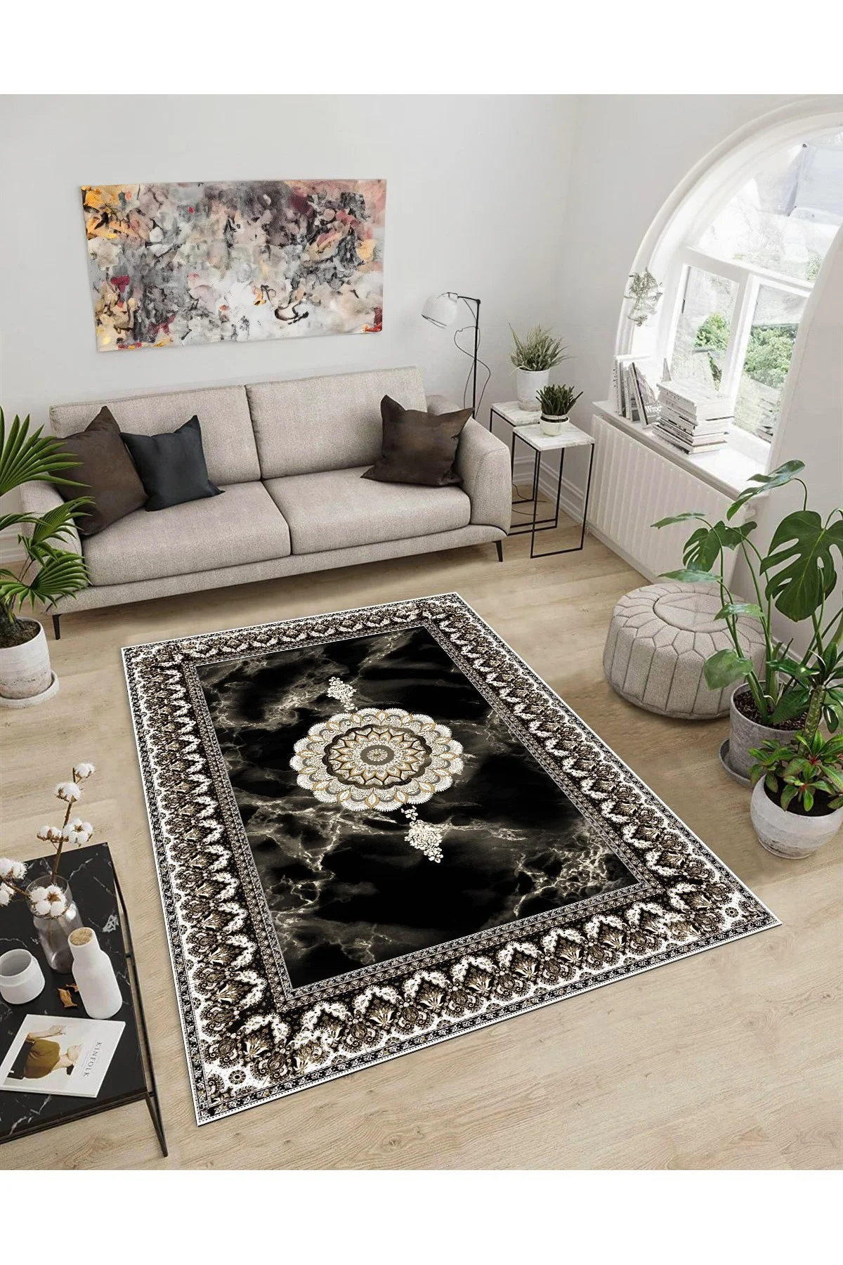 Shine M(6) Kahverengi Saçaksız Kaymaz Tabanlı Dijital Baskılı Dekoratif Halı 80x100