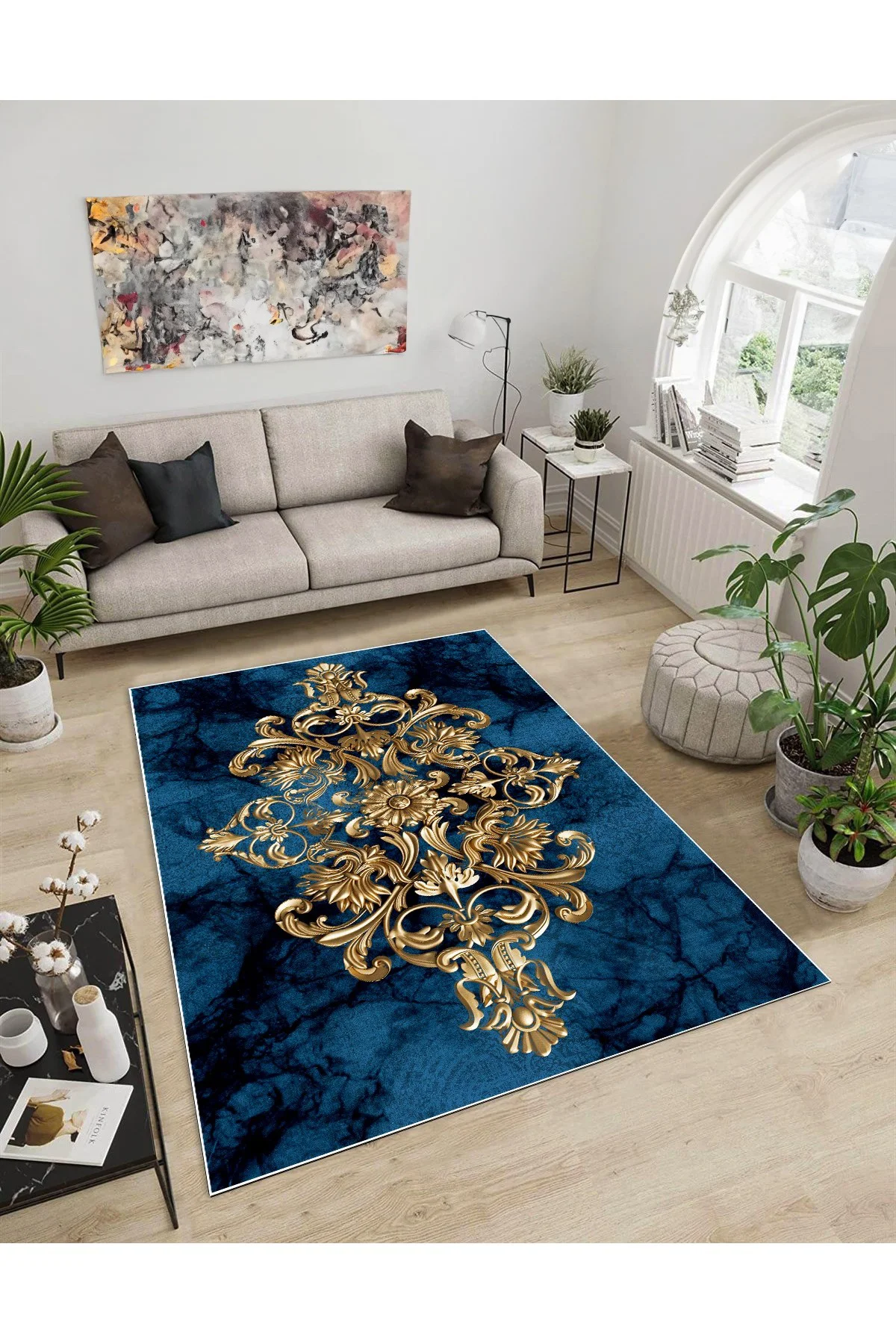 Shine M(65) Gold Saçaksız Kaymaz Tabanlı Dijital Baskılı Dekoratif Halı 180x500
