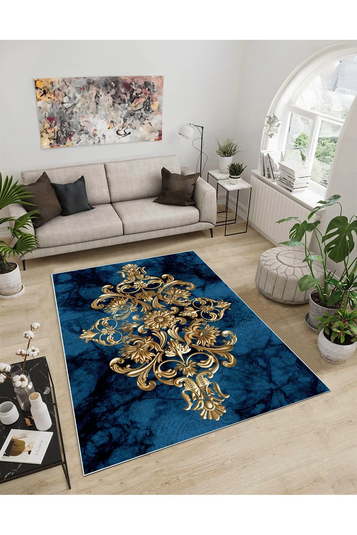 Shine M(65) Gold Saçaksız Kaymaz Tabanlı Dijital Baskılı Dekoratif Halı 180x300