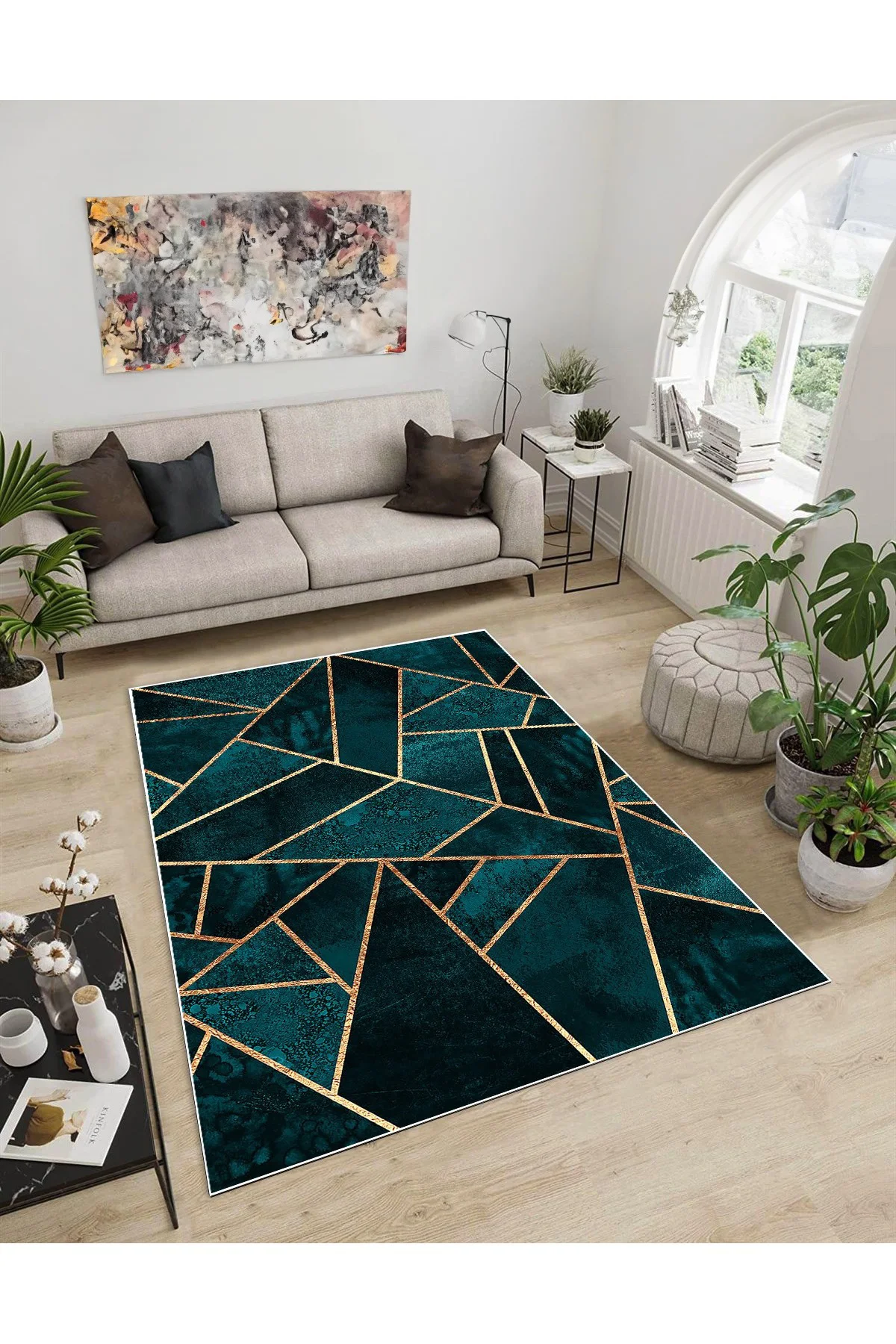 Shine M(67) Yeşil Saçaksız Kaymaz Tabanlı Dijital Baskılı Dekoratif Halı 60x250