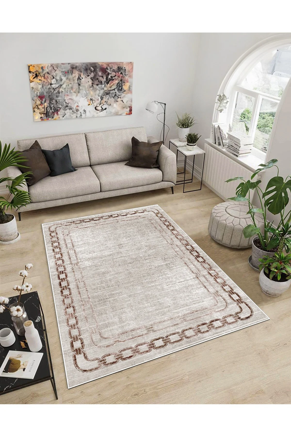 Shine M(68) Vizon Saçaksız Kaymaz Tabanlı Dijital Baskılı Dekoratif Halı 80x100