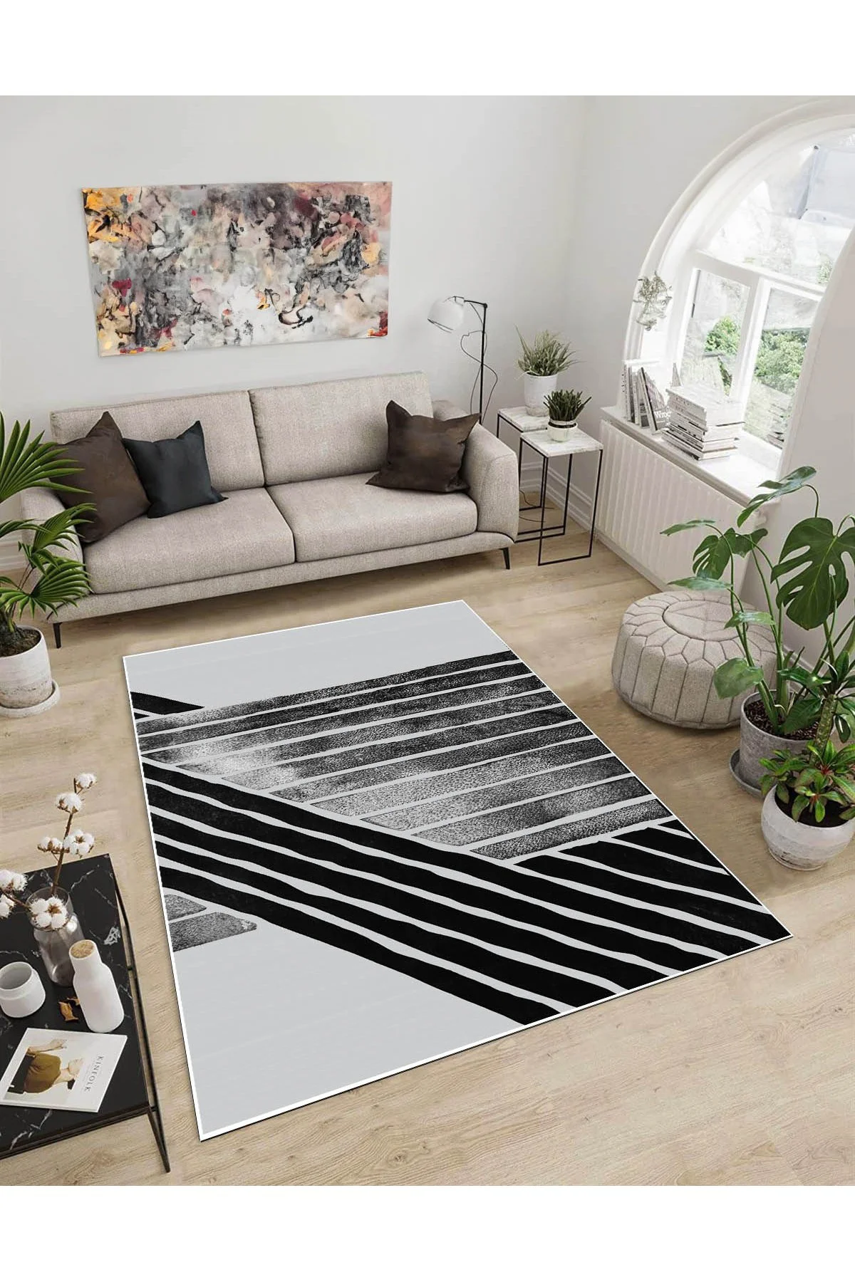 Shine M(70) Gri Saçaksız Kaymaz Tabanlı Dijital Baskılı Dekoratif Halı 120x300