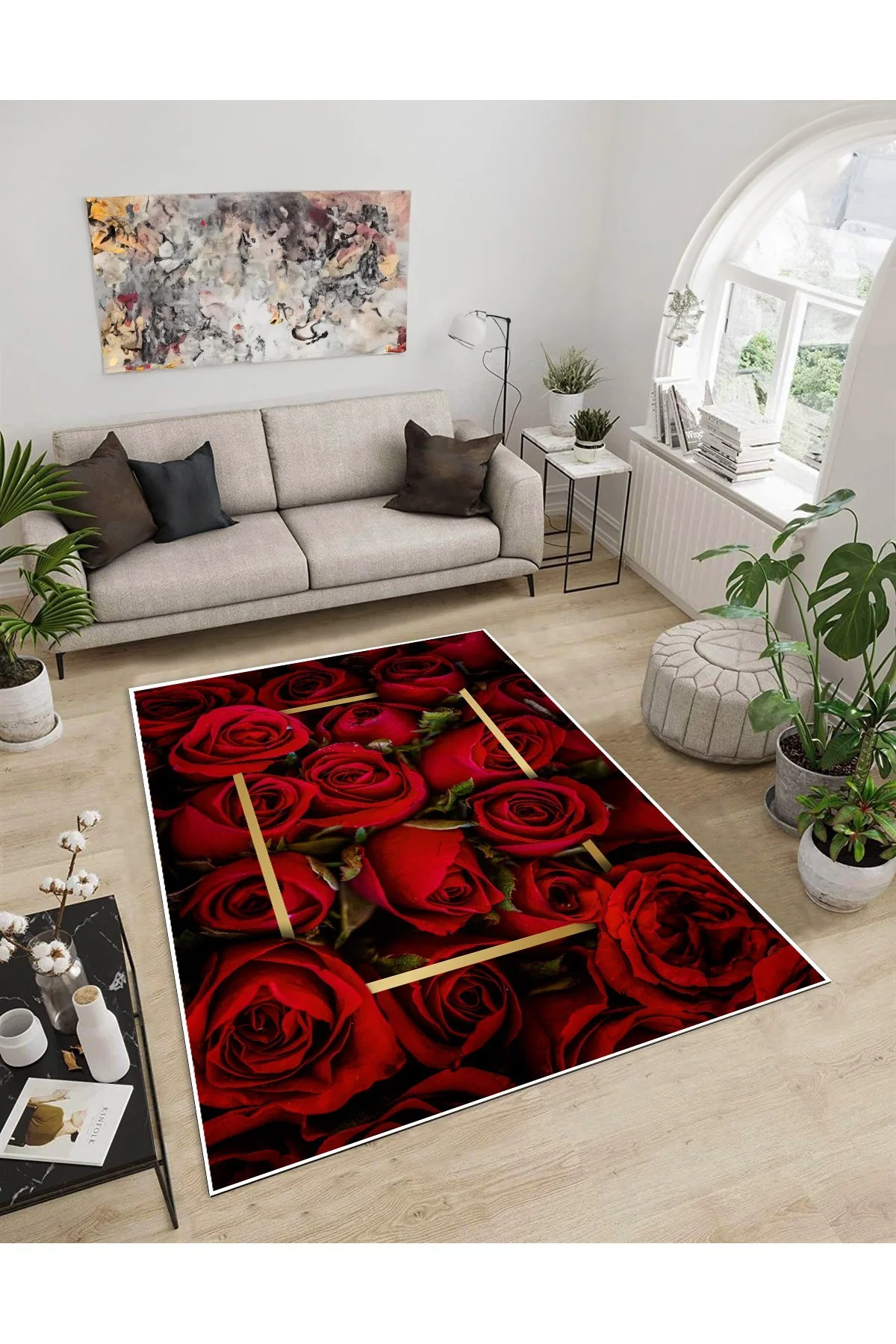 Shine M(72) Kırmızı Saçaksız Kaymaz Tabanlı Dijital Baskılı Dekoratif Halı 200x300