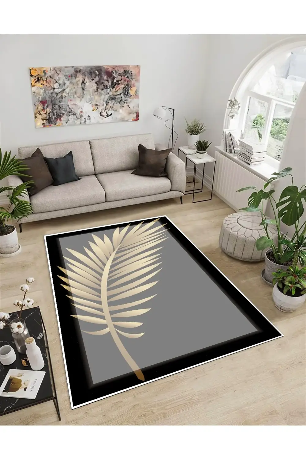 Shine M(75) Gri Saçaksız Kaymaz Tabanlı Dijital Baskılı Dekoratif