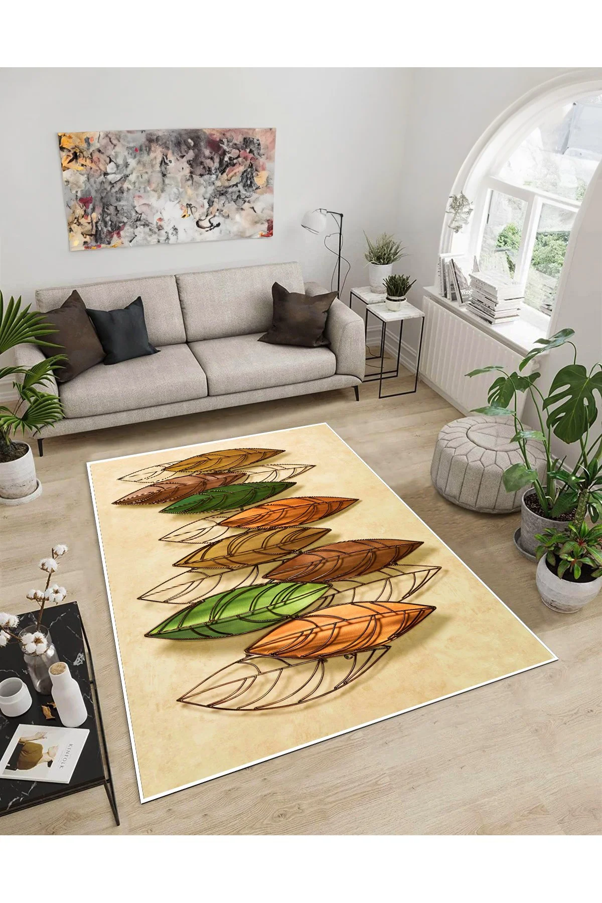 Shine M(77) Sarı Saçaksız Kaymaz Tabanlı Dijital Baskılı Dekoratif Halı 150x200