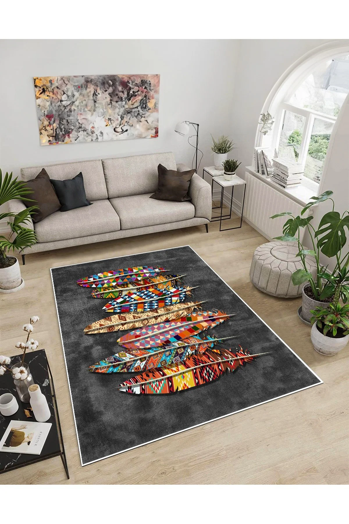 Shine M(79) Çok Renkli Saçaksız Kaymaz Tabanlı Dijital Baskılı Dekoratif Halı 60x150