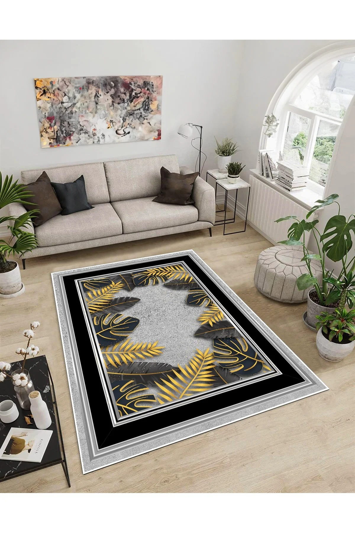 Shine M(80) Gold Saçaksız Kaymaz Tabanlı Dijital Baskılı Dekoratif Halı 180x250