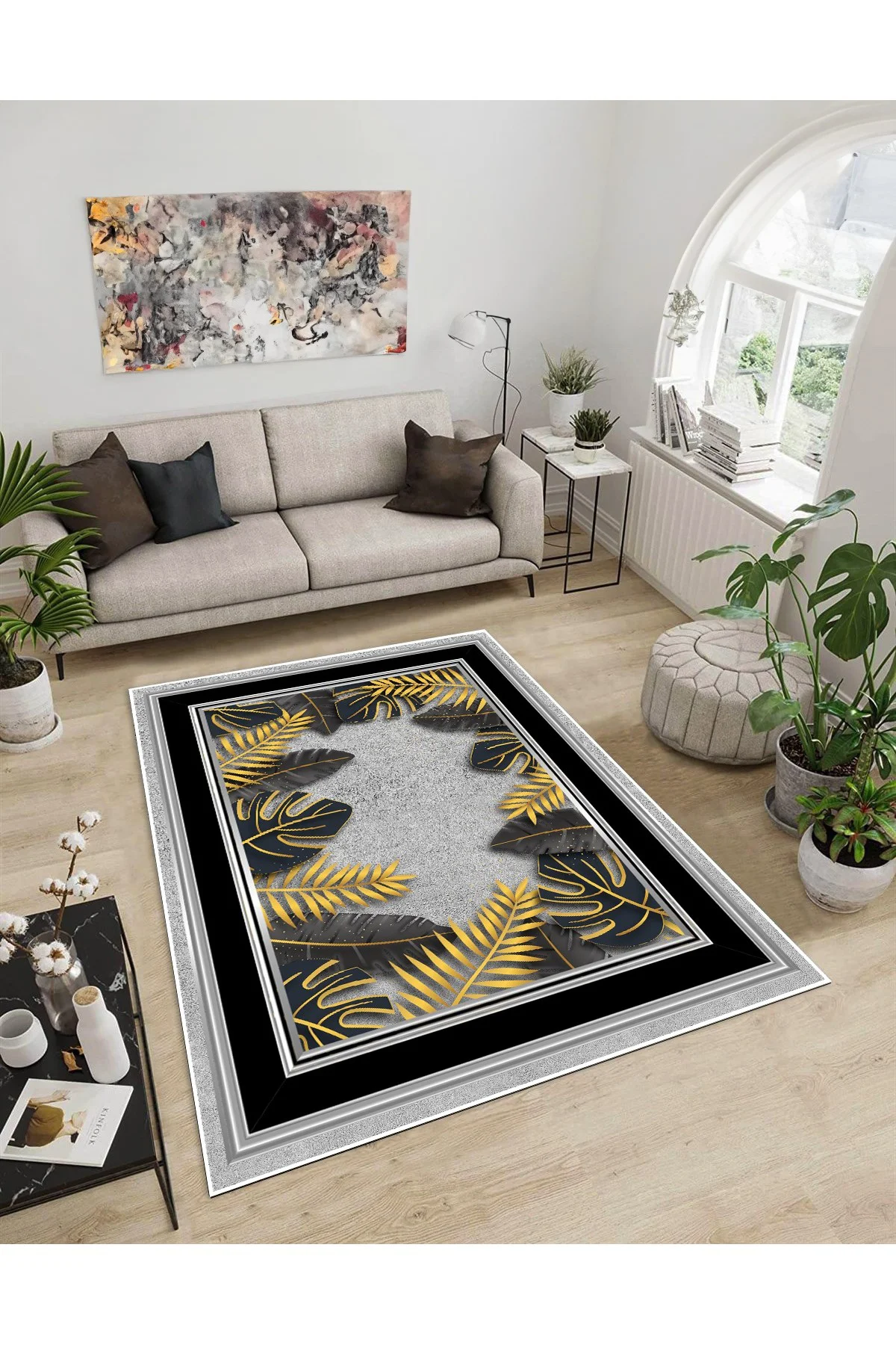 Shine M(80) Gold Saçaksız Kaymaz Tabanlı Dijital Baskılı Dekoratif Halı 180x350