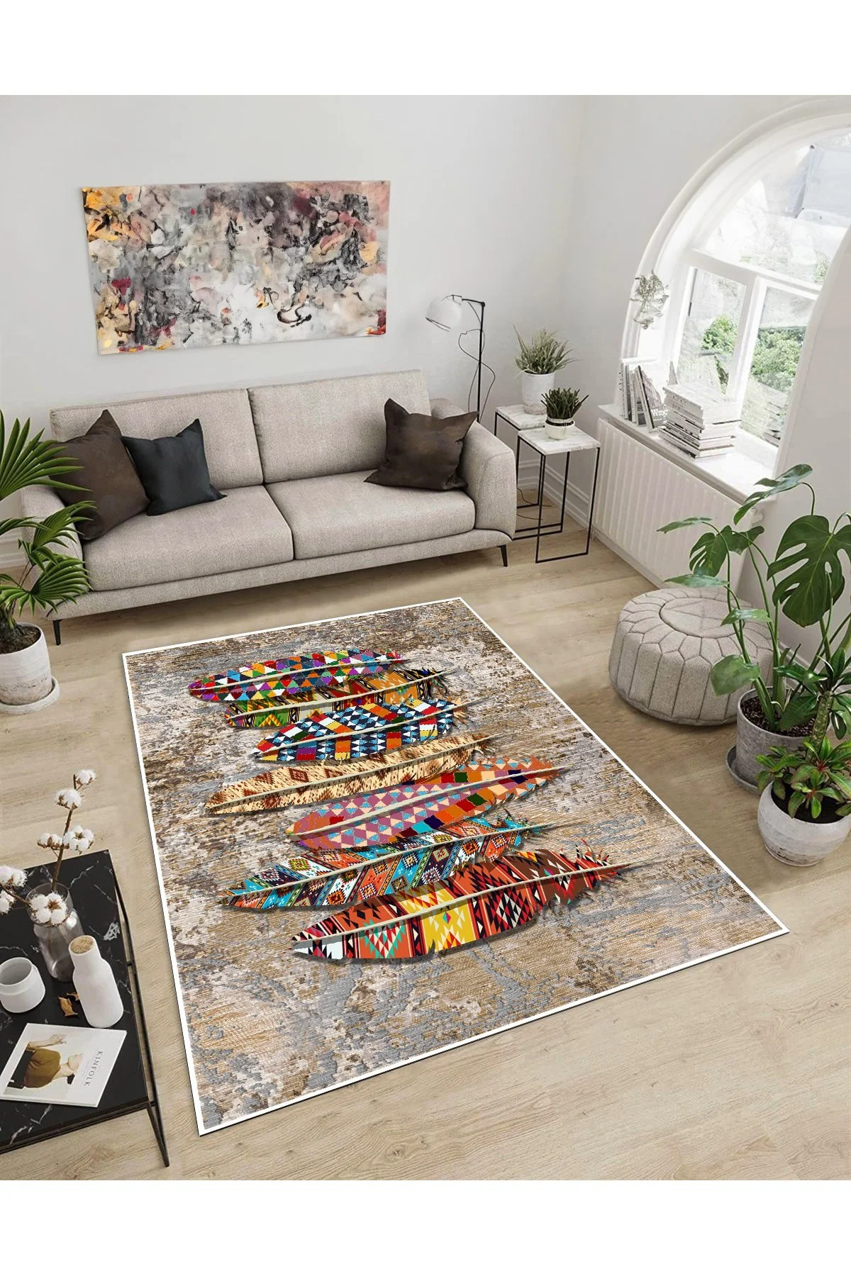 Shine M(81) Çok Renkli Saçaksız Kaymaz Tabanlı Dijital Baskılı Dekoratif Halı 200x300