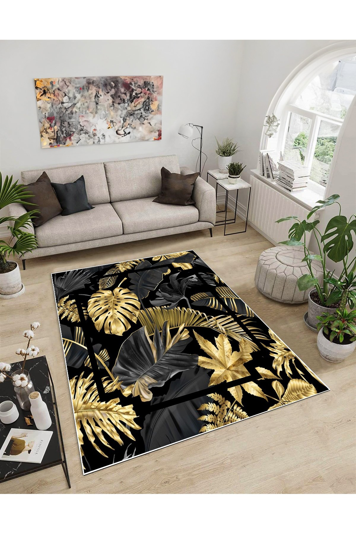Shine M(82) Gold Saçaksız Kaymaz Tabanlı Dijital Baskılı Dekoratif Halı 80x200
