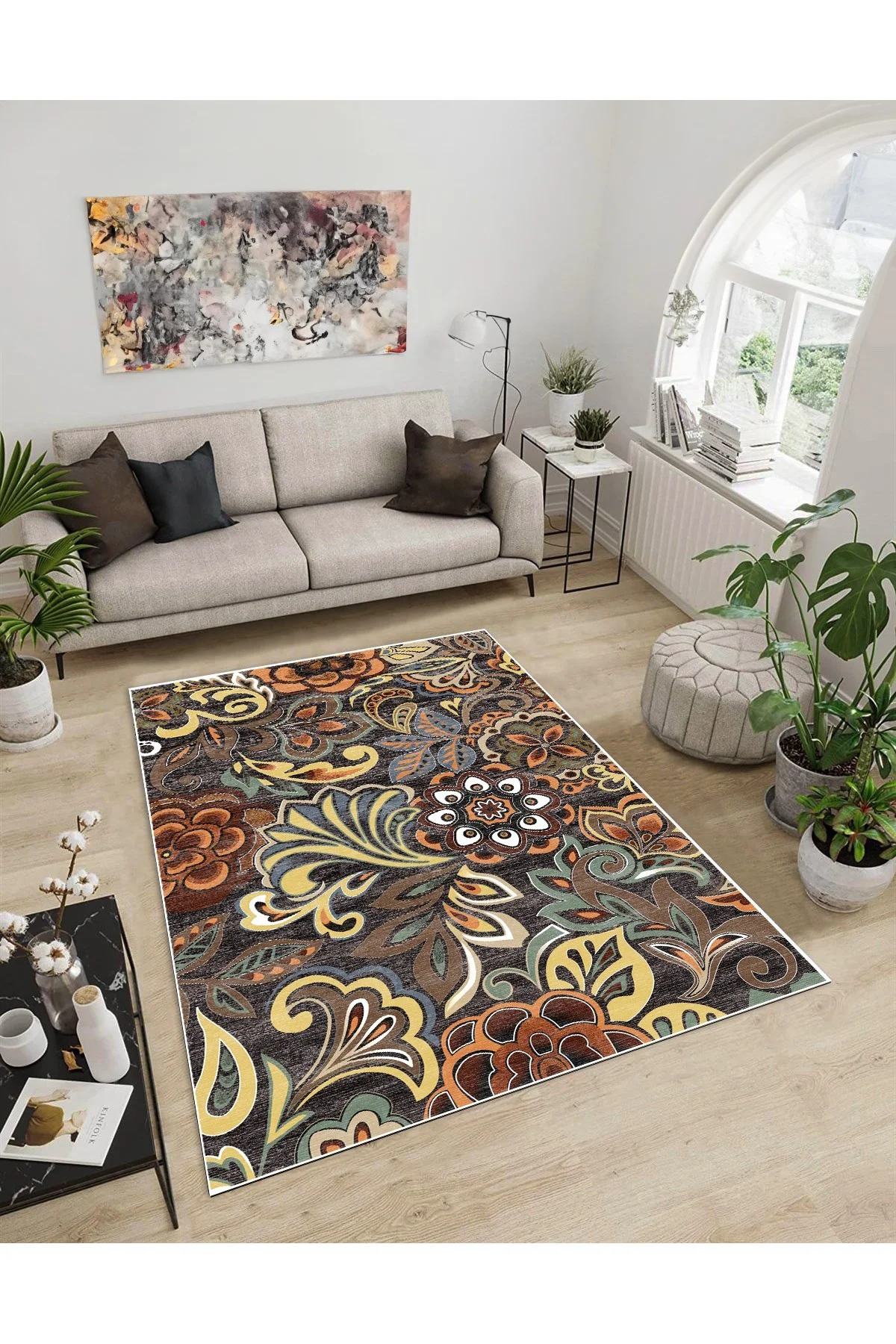 Shine M(85) Çok Renkli Saçaksız Kaymaz Tabanlı Dijital Baskılı Dekoratif Halı 200x350