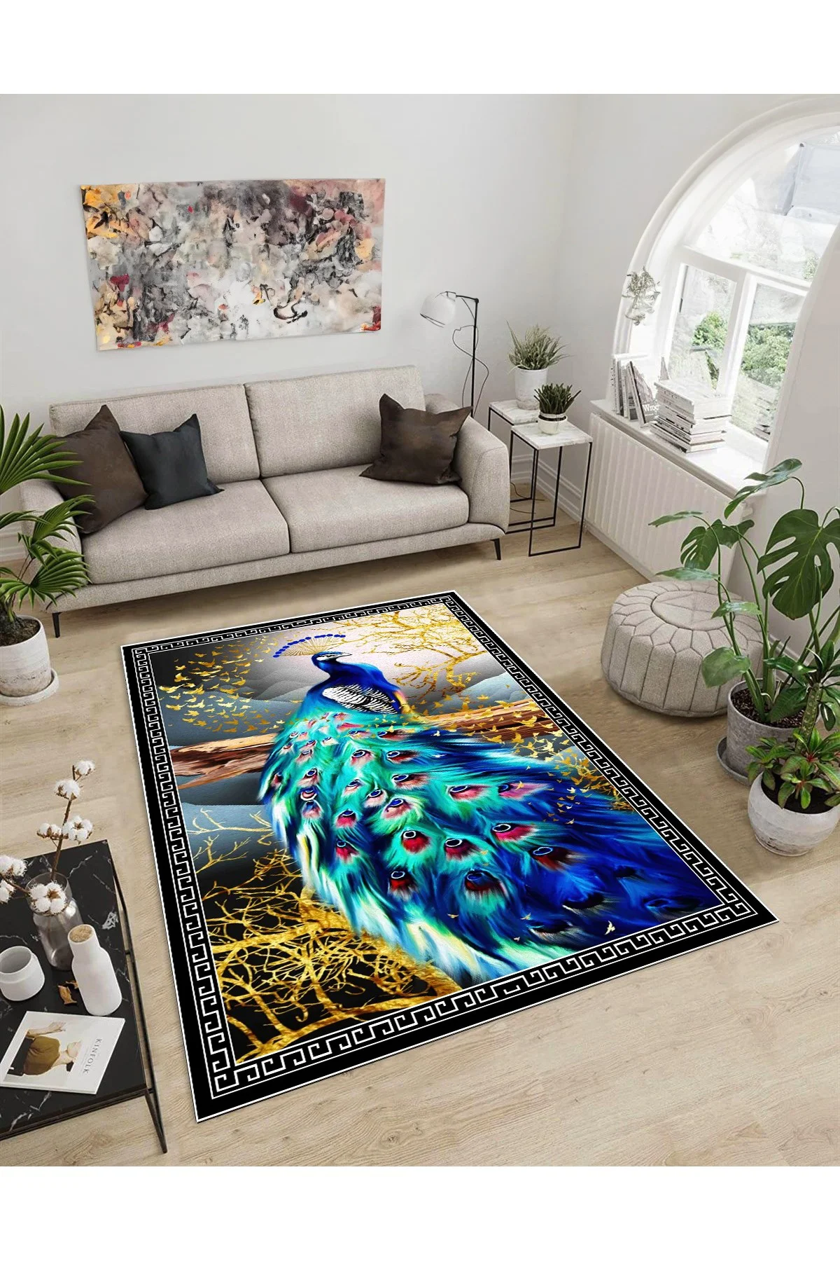 Shine M(87) Yeşil Saçaksız Kaymaz Tabanlı Dijital Baskılı Dekoratif Halı 80x250