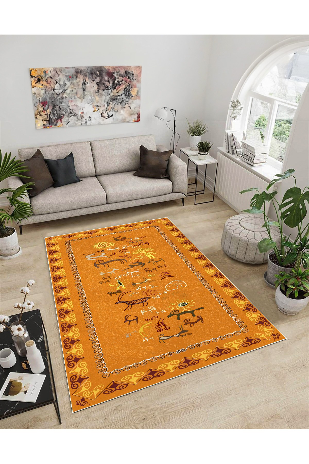 Shine M(9) Turuncu Saçaksız Kaymaz Tabanlı Dijital Baskılı Dekoratif Halı 150X220 Fiyatı, Yorumları ve Özellikleri