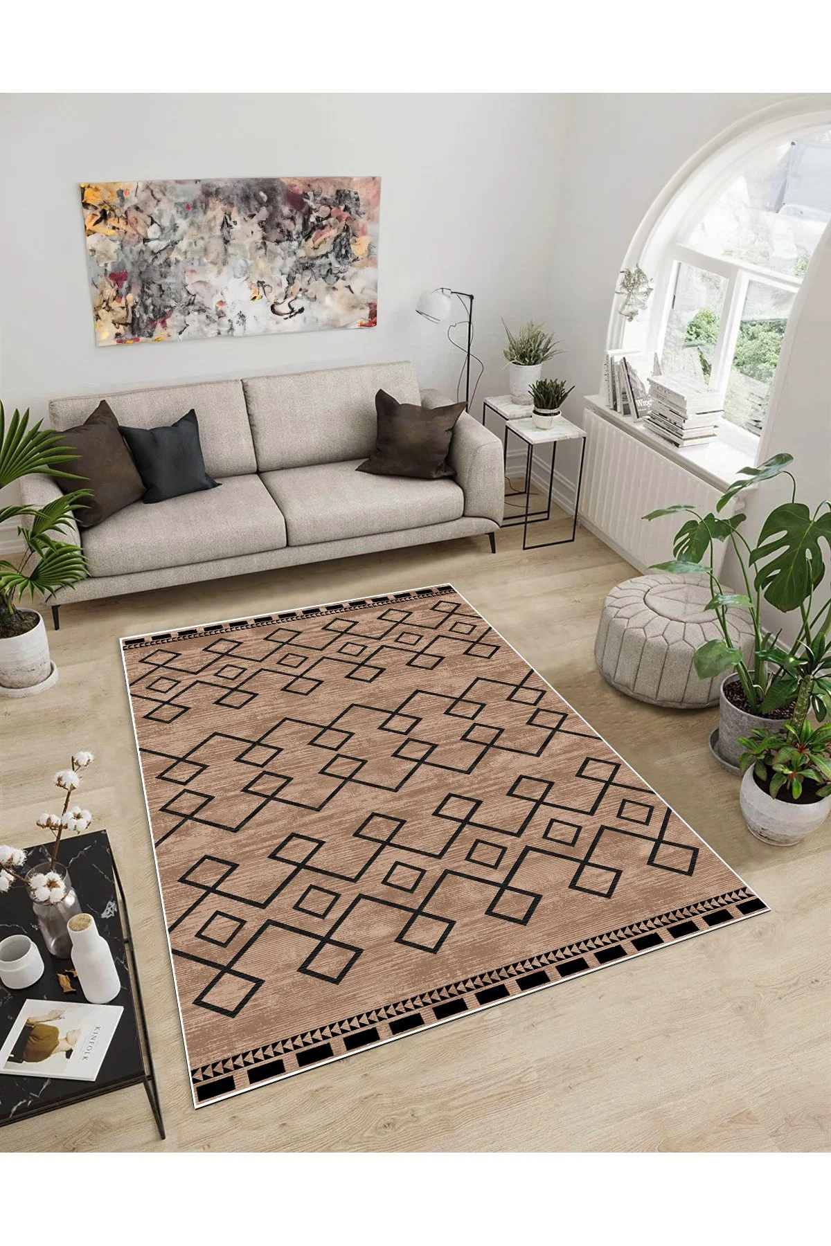 Shine M(91) Kahverengi Saçaksız Kaymaz Tabanlı Dijital Baskılı Dekoratif Halı 120x400