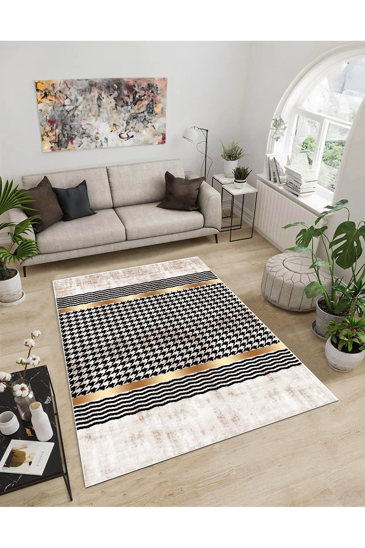 Shine M(92) Siyah Saçaksız Kaymaz Tabanlı Dijital Baskılı Dekoratif Halı 200x500