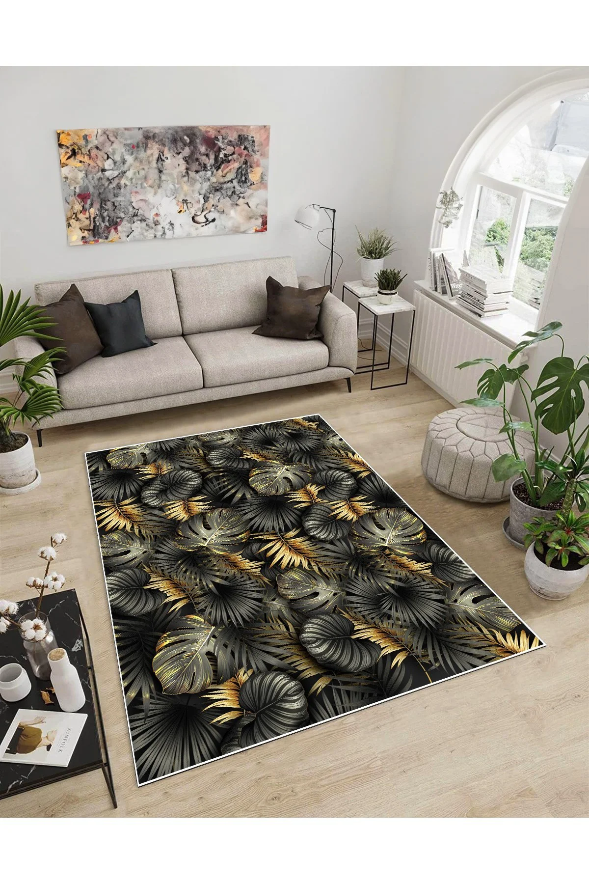 Shine M(93) Siyah Saçaksız Kaymaz Tabanlı Dijital Baskılı Dekoratif Halı 200x400