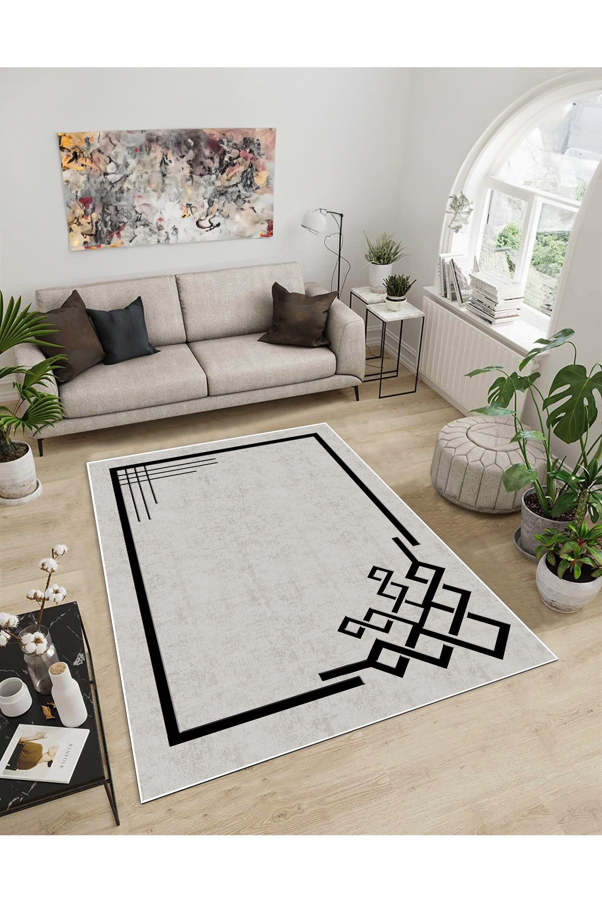 Shine M(95) Krem Saçaksız Kaymaz Tabanlı Dijital Baskılı Dekoratif Halı 60x450