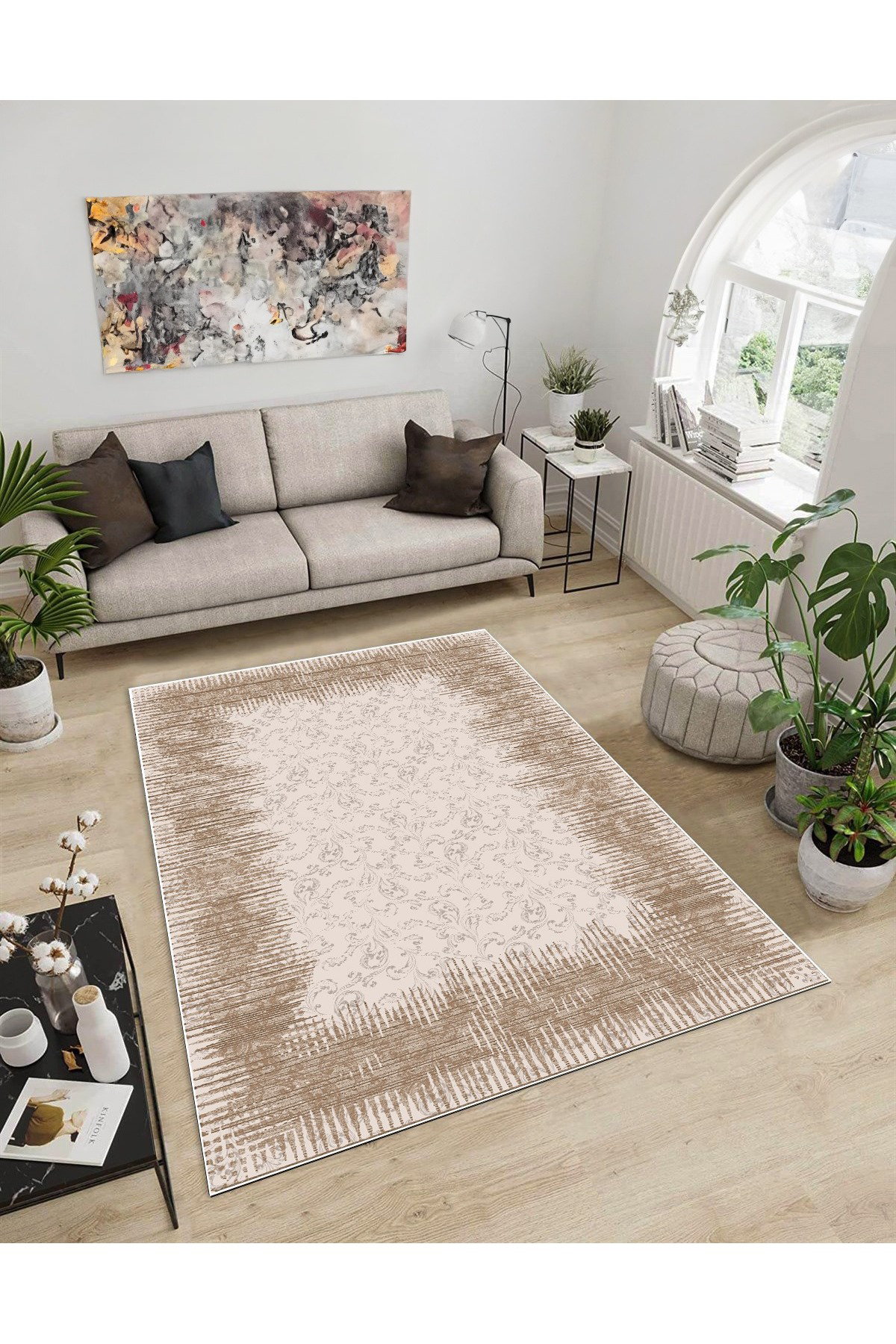 Shine M(96) Vizon Saçaksız Kaymaz Tabanlı Dijital Baskılı Dekoratif Halı 80x450