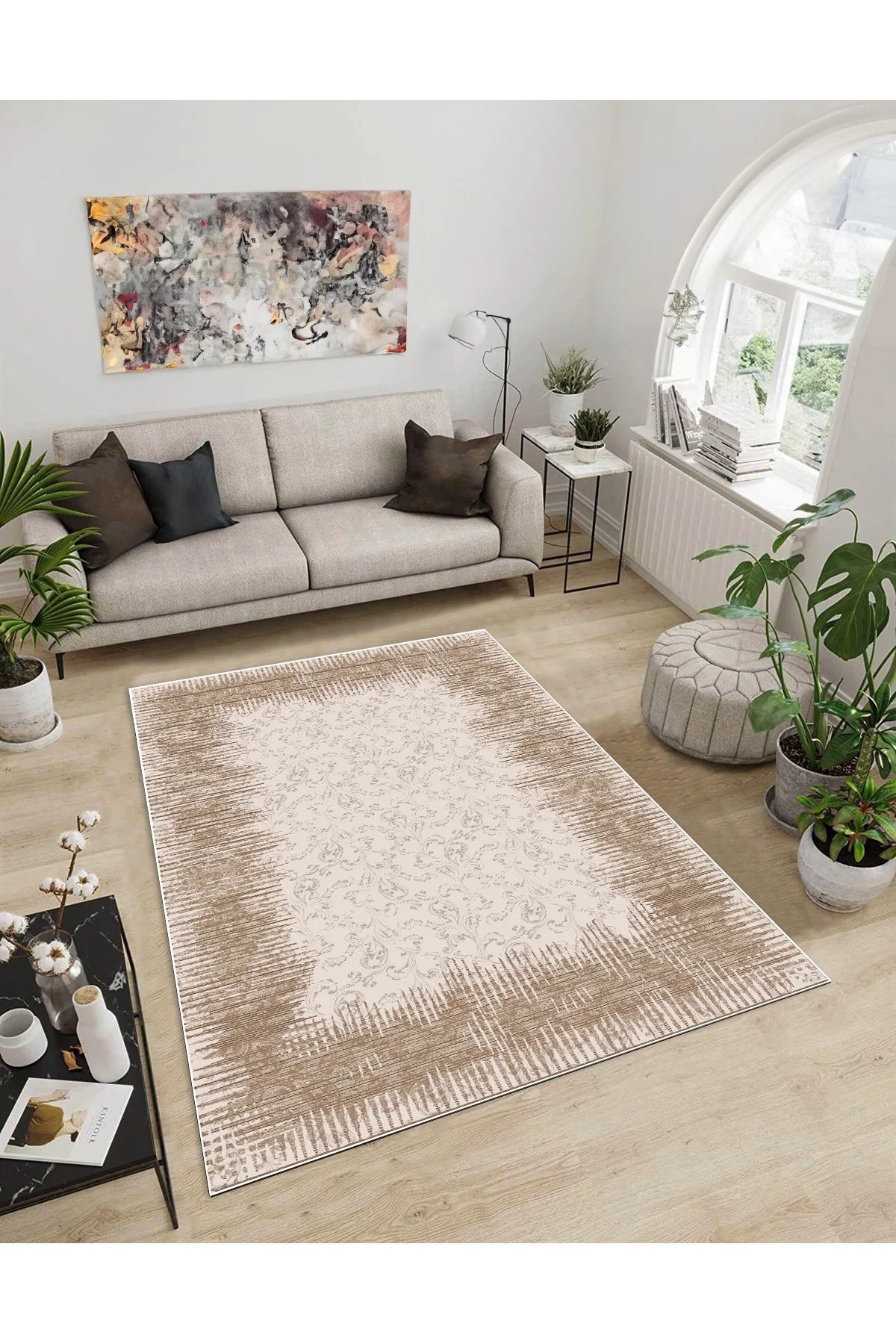 Shine M(96) Vizon Saçaksız Kaymaz Tabanlı Dijital Baskılı Dekoratif Halı 200x450