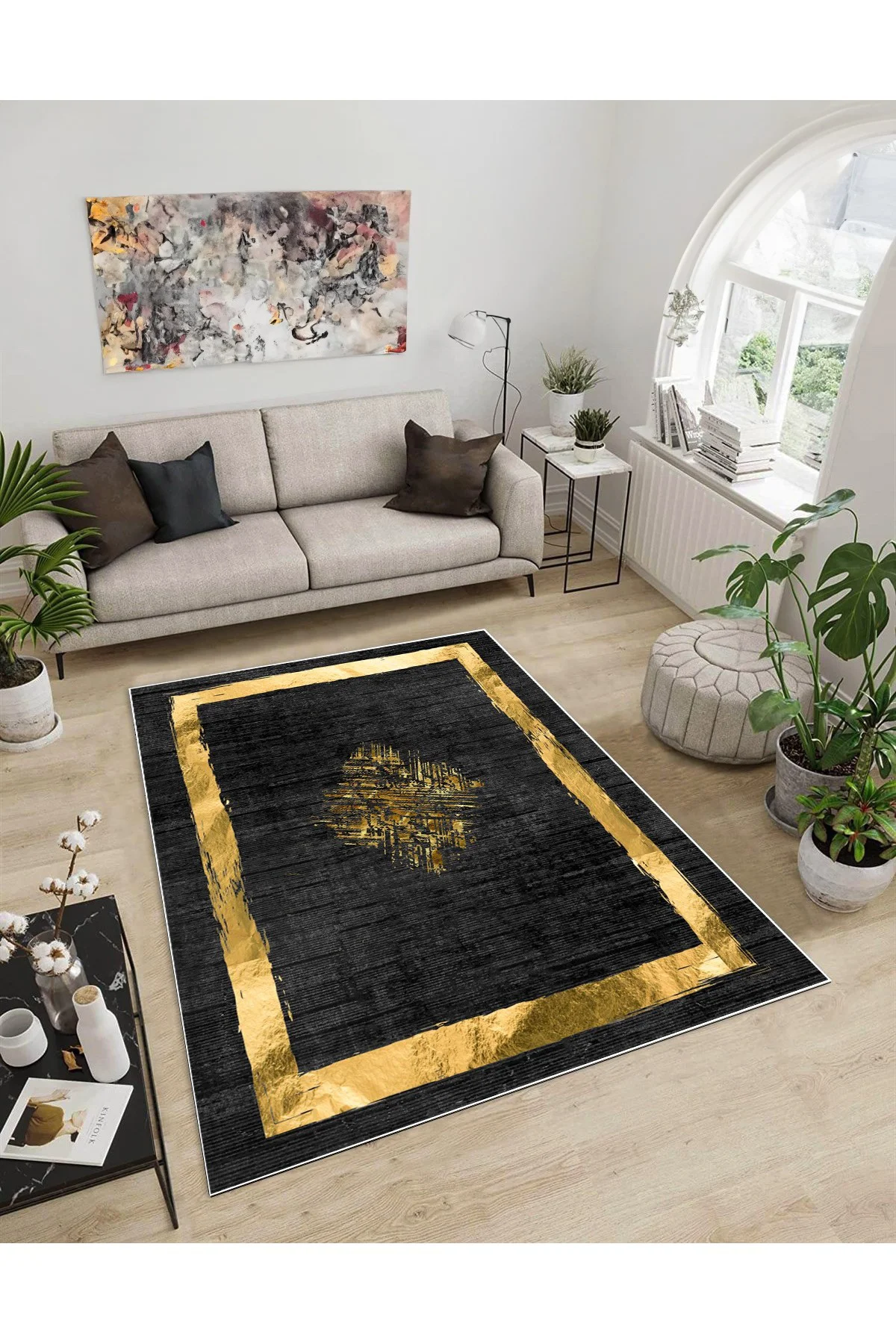Shine M(97) Gold Saçaksız Kaymaz Tabanlı Dijital Baskılı Dekoratif Halı 100x450