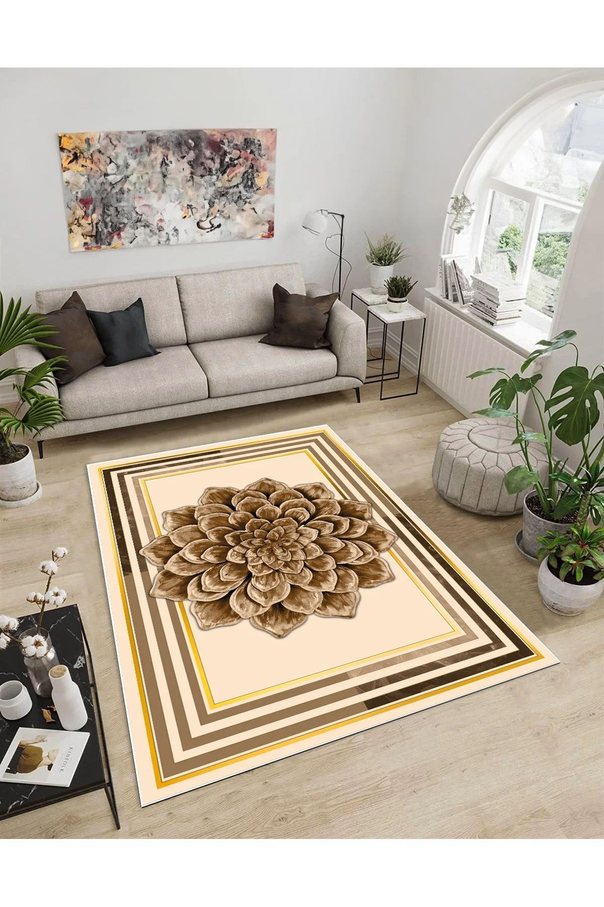 Shine M(99) Krem Saçaksız Kaymaz Tabanlı Dijital Baskılı Dekoratif Halı 160x450