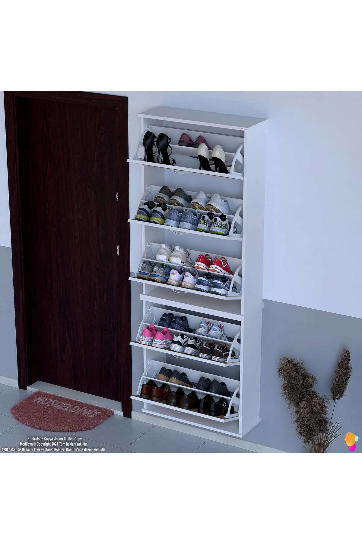 Sho Beş Düşer Kapaklı Ayakkabılık Meşe Renk 72 cm Asma 72x193x26 Sho Beş Düşer Kapaklı Ayakkabılık Meşe Renk 72 cm Asma 72x193x26