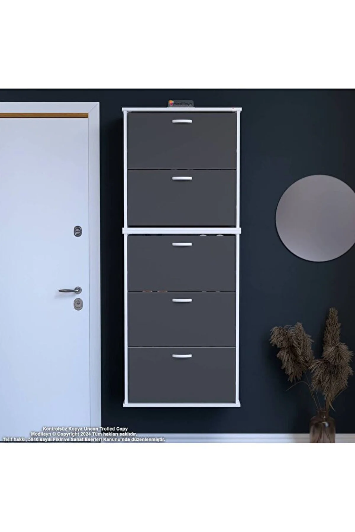 Sho Beş Düşer Kapaklı Ayakkabılık Antrasit Renk 72 cm Asma 72x193 Sho Beş Düşer Kapaklı Ayakkabılık Antrasit Renk 72 cm Asma 72x193