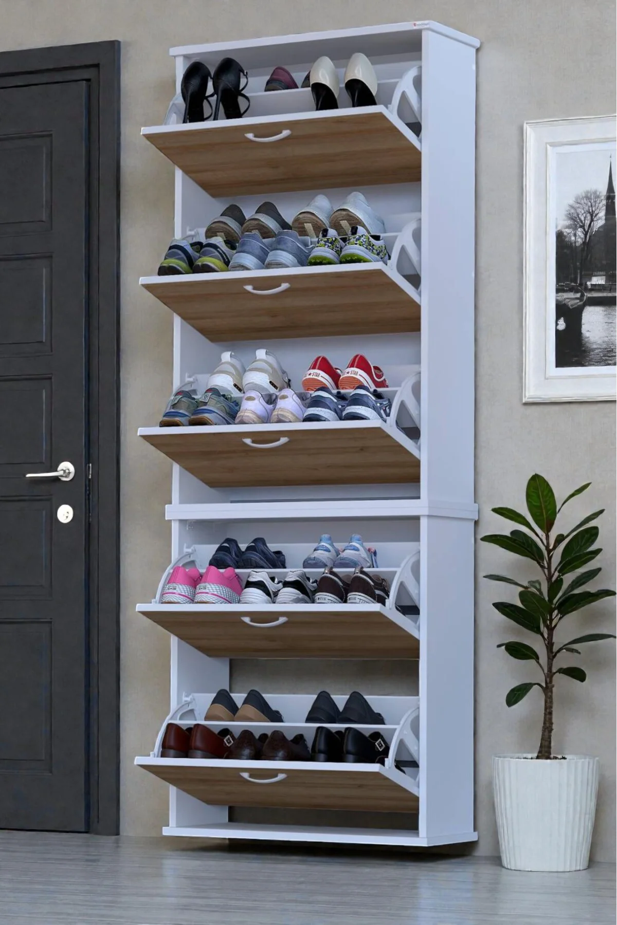 Sho Beş Düşer Kapaklı Ayakkabılık Meşe Renk 72 cm Asma 72x193x26 Sho Beş Düşer Kapaklı Ayakkabılık Meşe Renk 72 cm Asma 72x193x26