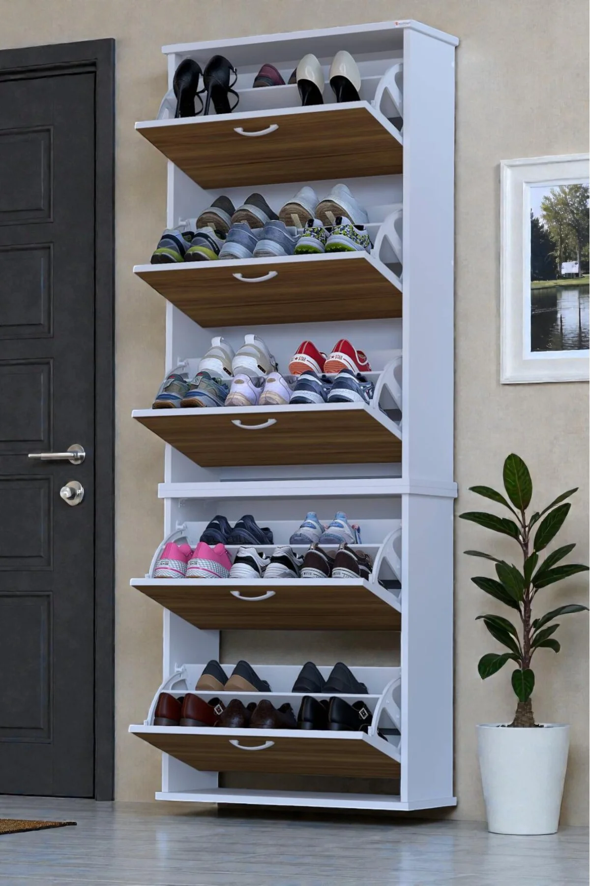 Sho Beş Düşer Kapaklı Ayakkabılık Ceviz Renk 72 cm Asma 72x193x26 Sho Beş Düşer Kapaklı Ayakkabılık Ceviz Renk 72 cm Asma 72x193x26