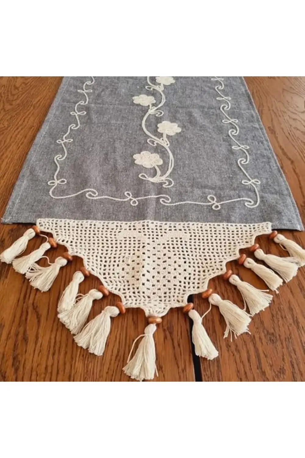 shpsell Uçlu Nakışlı Bezi Runner – Püsküllü, Otantik ve Şık, El Ö