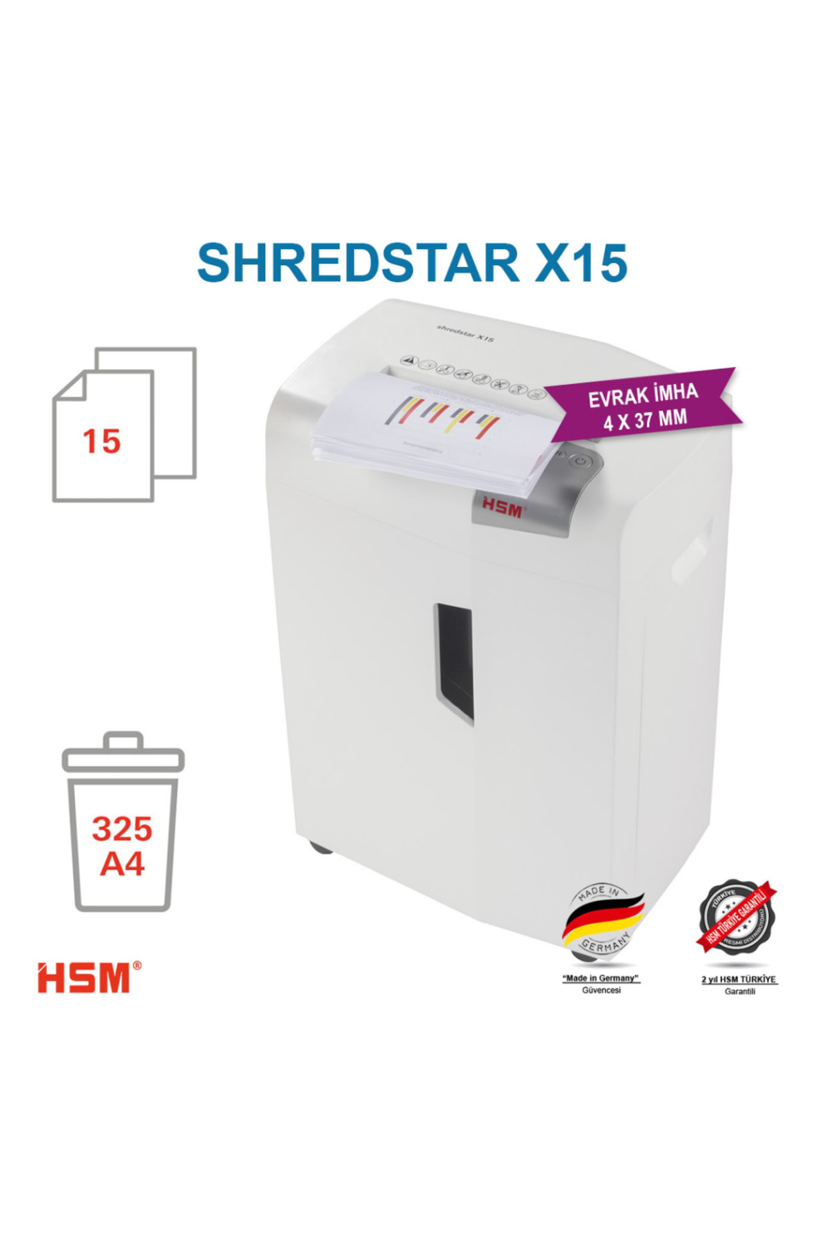 Shredstar X15 Evrak Imha Makinesi 4x37mm Çapraz Kesim - 26lt / Ka