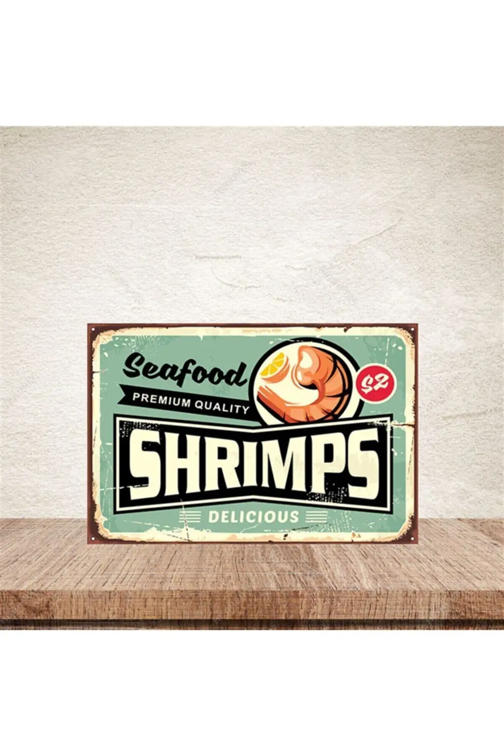 Shrimps 20-30 cm Retro Ahşap Poster