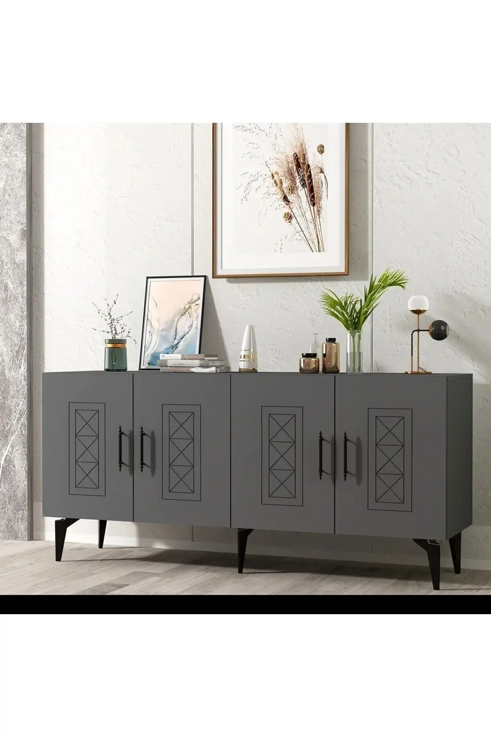 SHUMENN KONSOL LAZER DESENLİ ,  4 KAPAKLI - ANTRASİT