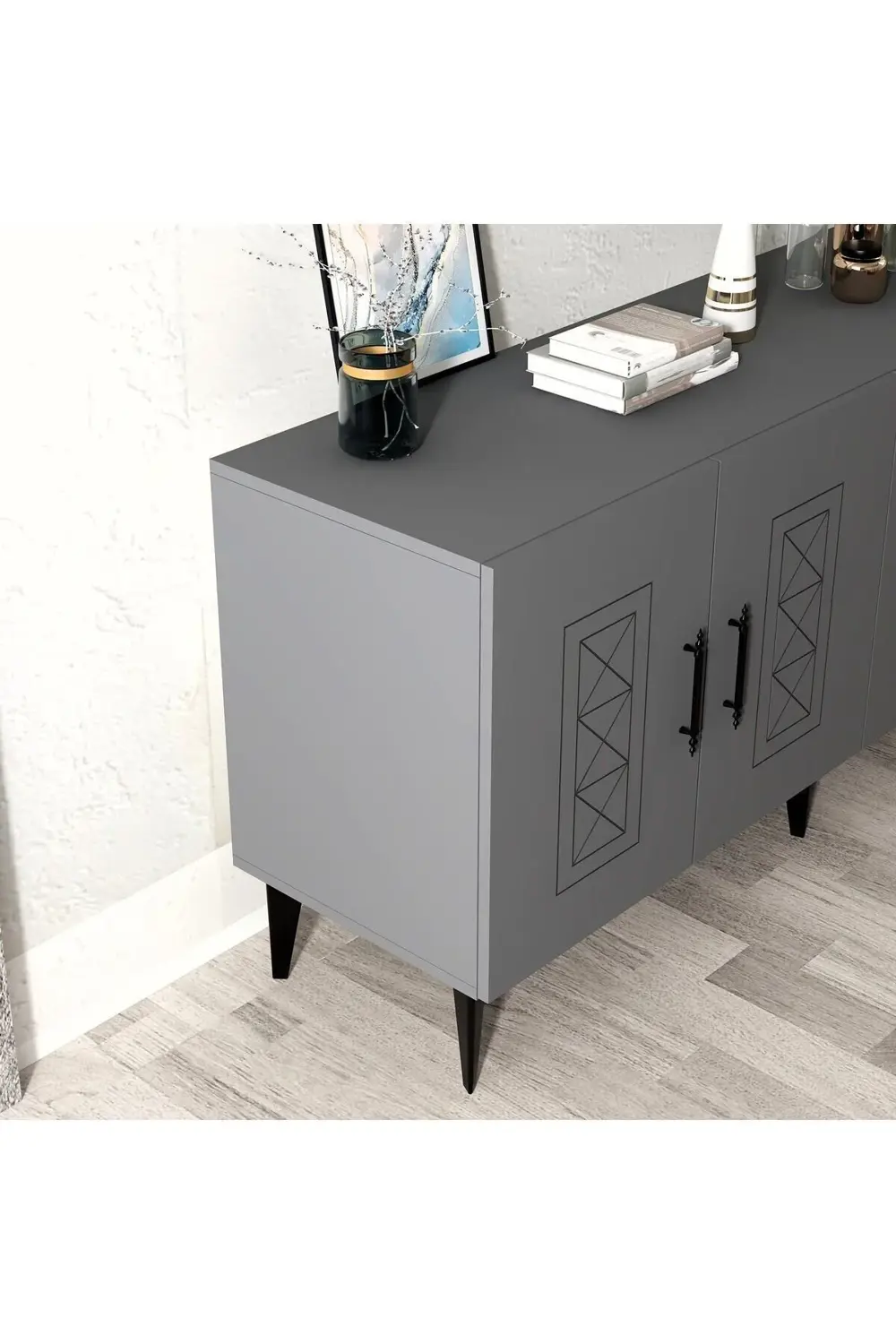 SHUMENN KONSOL LAZER DESENLİ ,  4 KAPAKLI - ANTRASİT