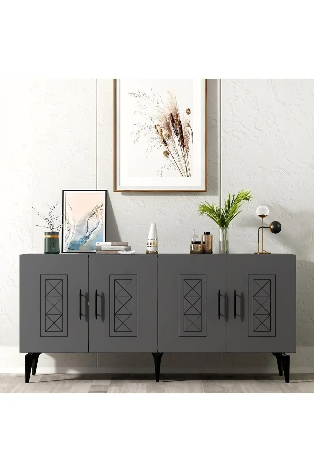 SHUMENN KONSOL LAZER DESENLİ ,  4 KAPAKLI - ANTRASİT