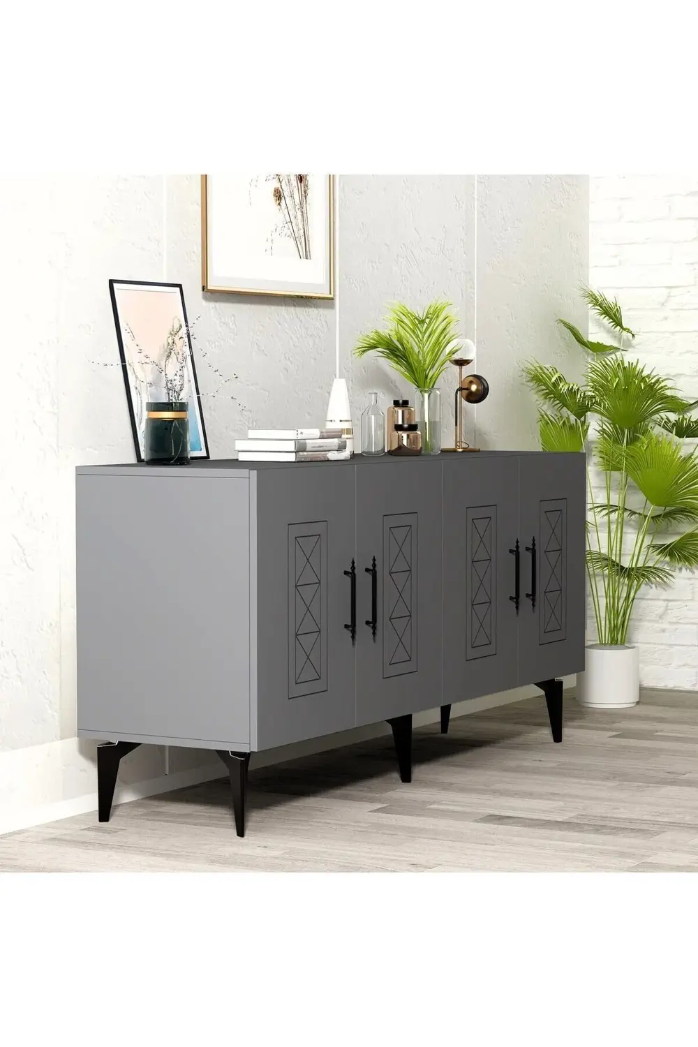 SHUMENN KONSOL LAZER DESENLİ ,  4 KAPAKLI - ANTRASİT