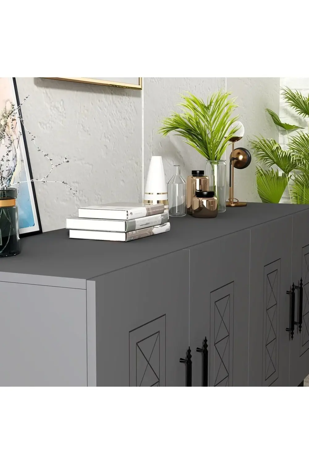 SHUMENN KONSOL LAZER DESENLİ ,  4 KAPAKLI - ANTRASİT