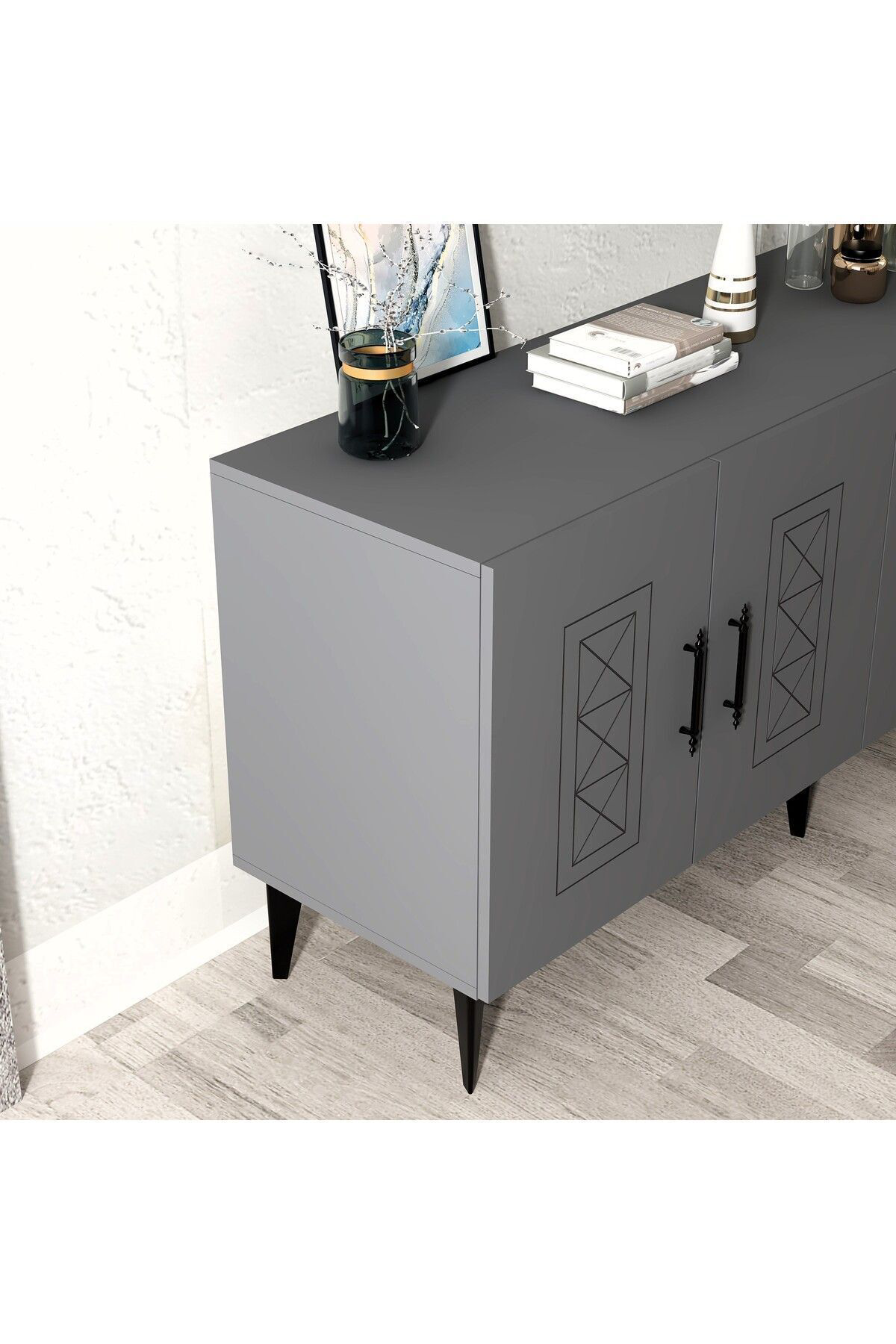 Cantek Dizayn Shumenn Konsol Lazer Desenli , 4 Kapakli - Antrasit