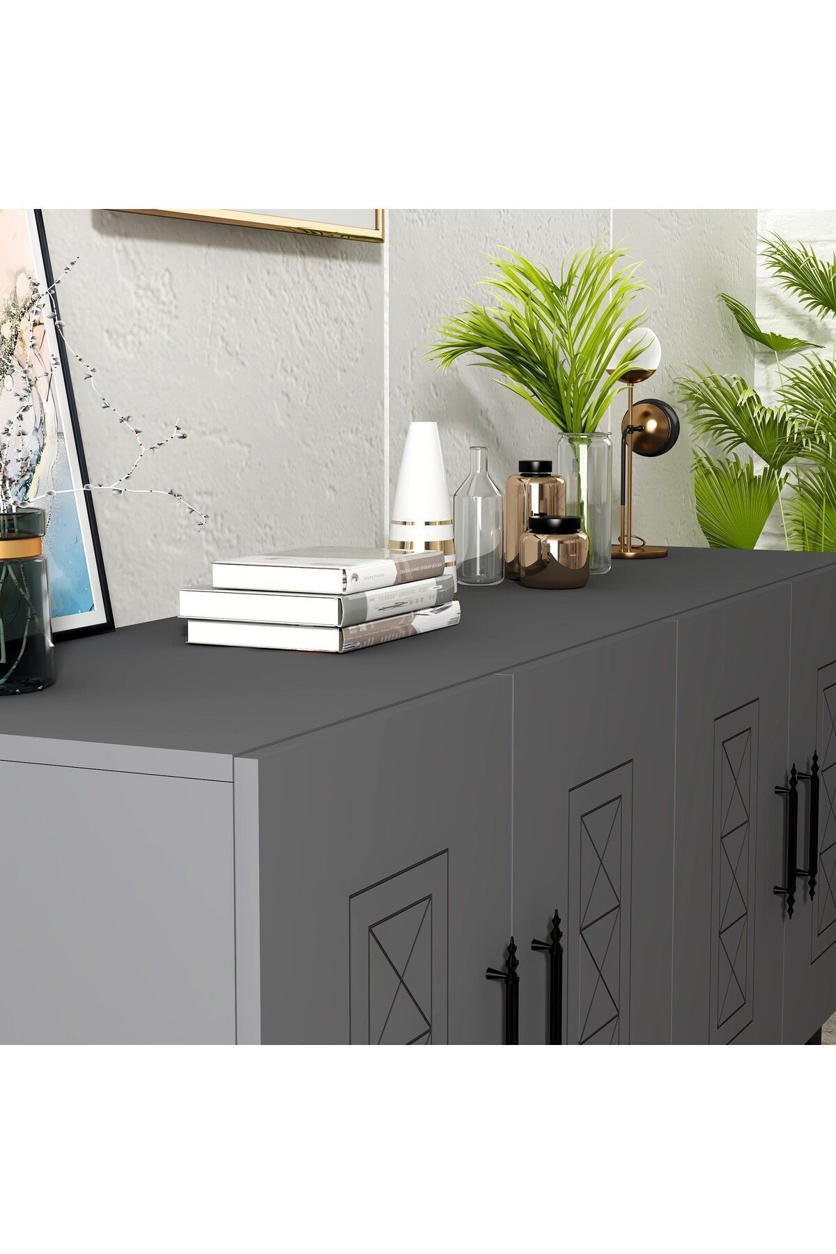 Cantek Dizayn Shumenn Konsol Lazer Desenli , 4 Kapakli - Antrasit