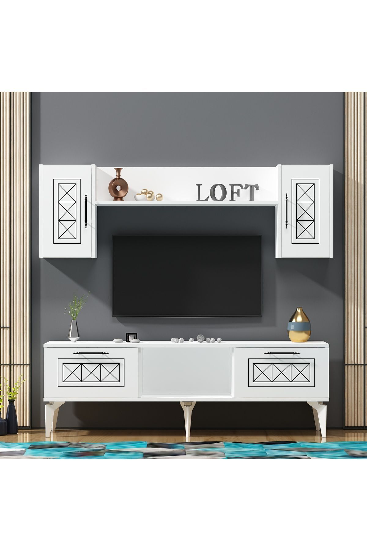 Cantek Dizayn Shumenn Tv Ünitesi Takimi Beyaz-Beyaz