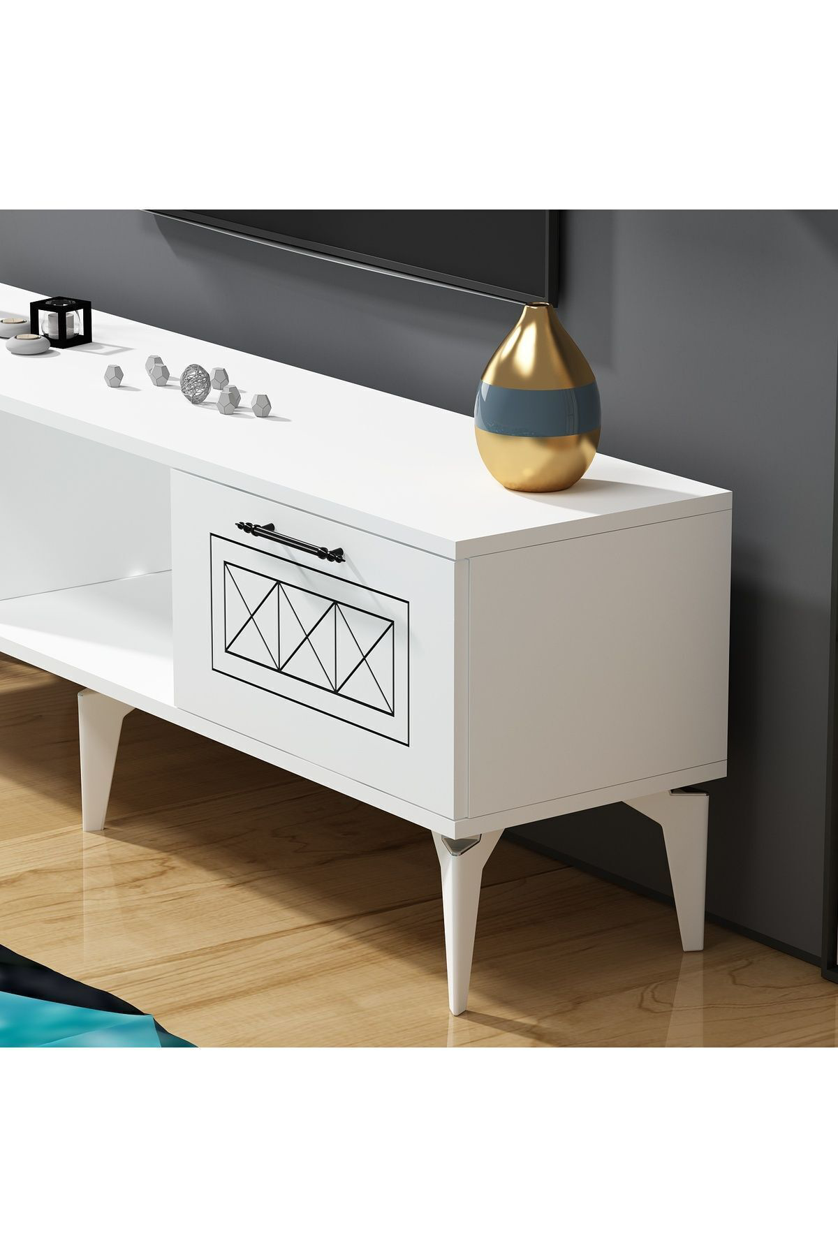 Cantek Dizayn Shumenn Tv Ünitesi Takimi Beyaz-Beyaz