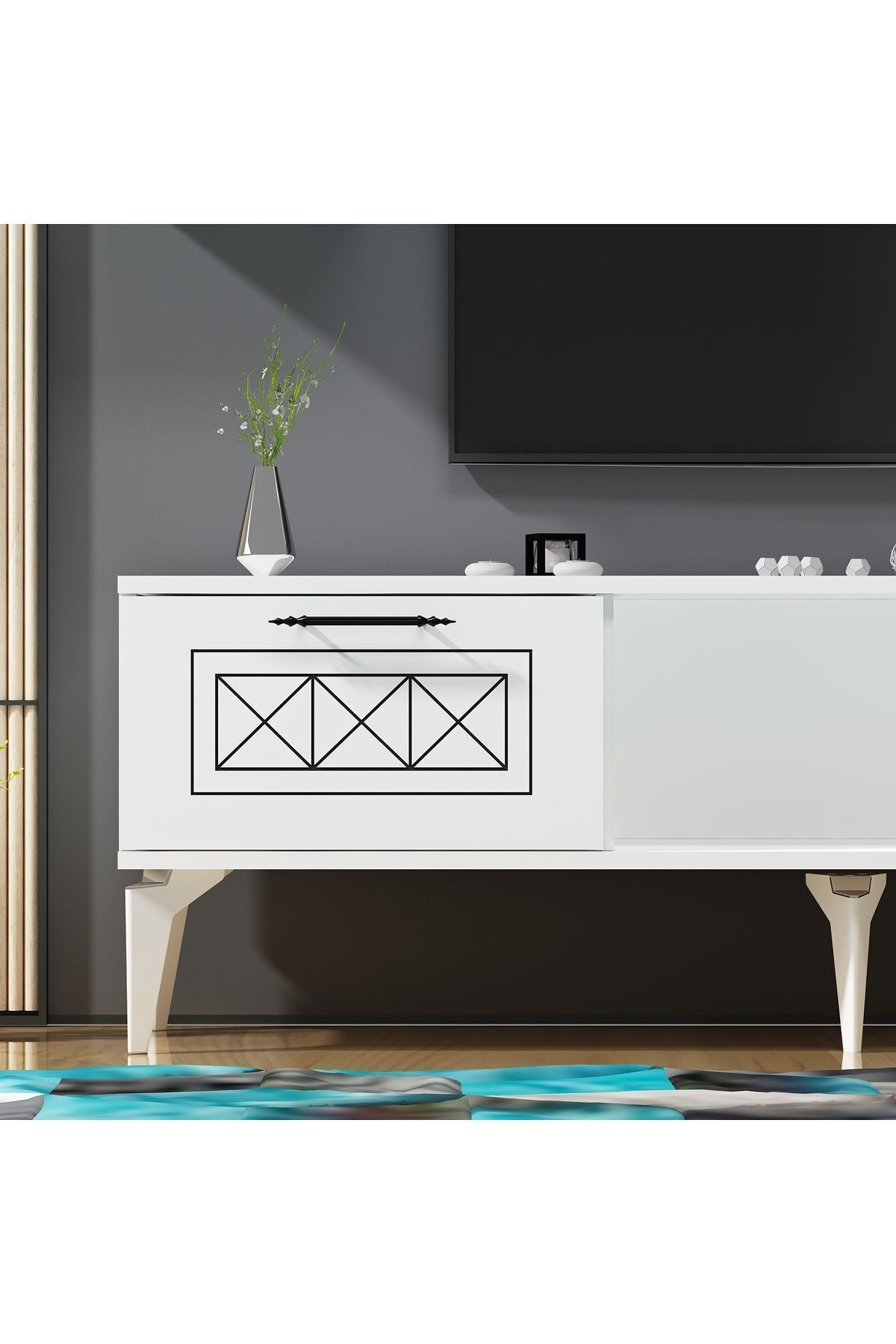 Cantek Dizayn Shumenn Tv Ünitesi Takimi Beyaz-Beyaz