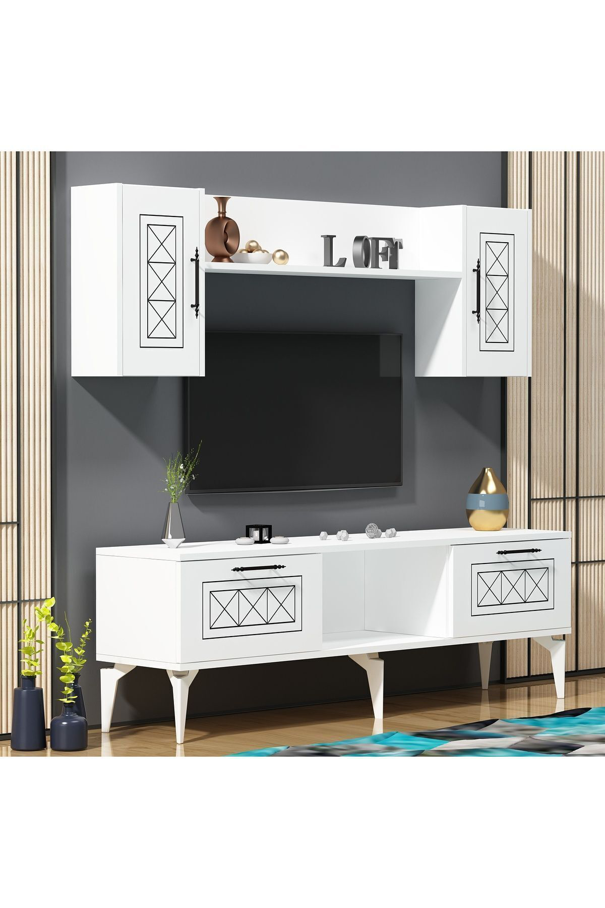 Cantek Dizayn Shumenn Tv Ünitesi Takimi Beyaz-Beyaz