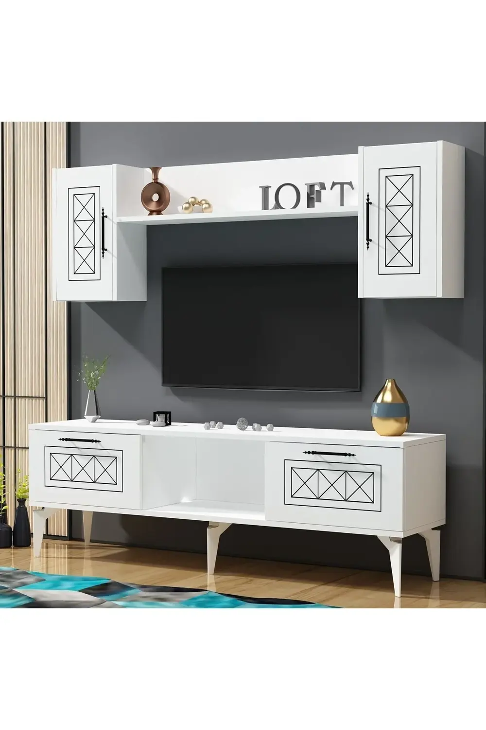 SHUMENN TV ÜNİTESİ TAKIMI BEYAZ-BEYAZ