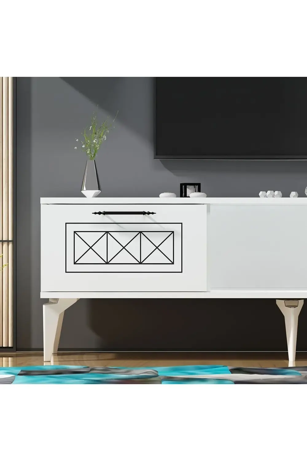 SHUMENN TV ÜNİTESİ TAKIMI BEYAZ-BEYAZ