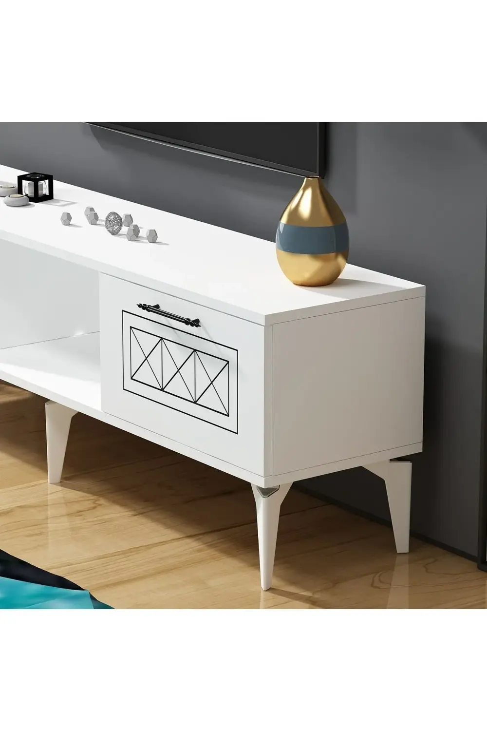 SHUMENN TV ÜNİTESİ TAKIMI BEYAZ-BEYAZ