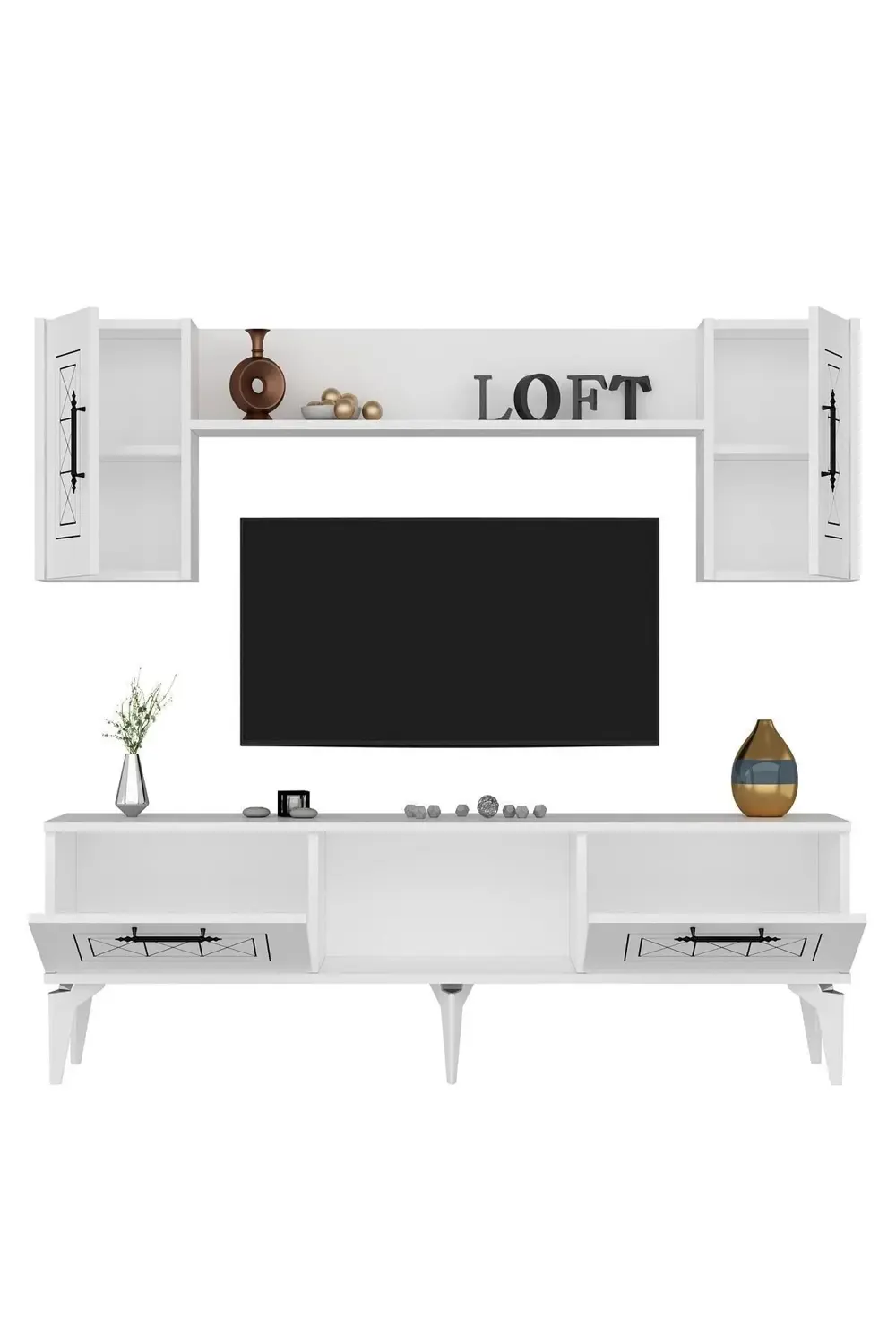 SHUMENN TV ÜNİTESİ TAKIMI BEYAZ-BEYAZ