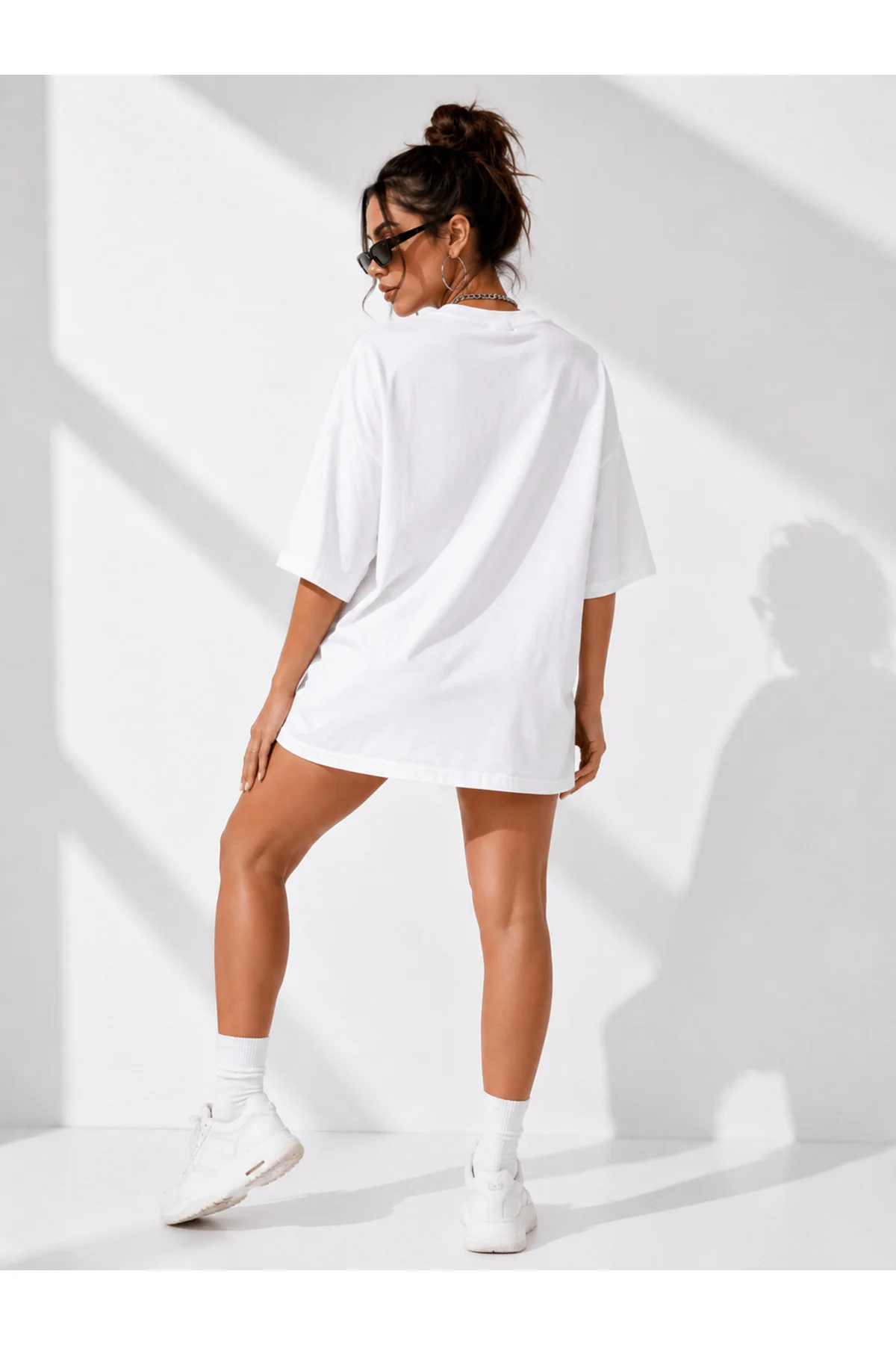 Shut up baskılı kadın beyaz tişört Oversize T-shirt