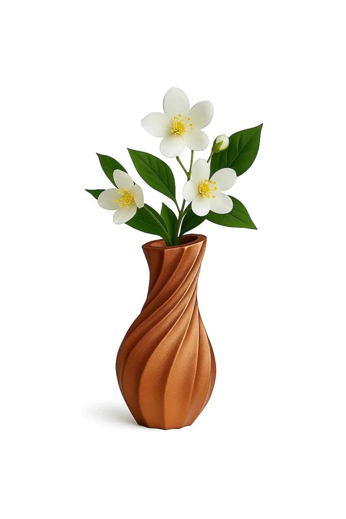 Sıcak Bronz Taş Vazo – El Yapımı 15 cm Burgu Desenli Dekoratif Ma